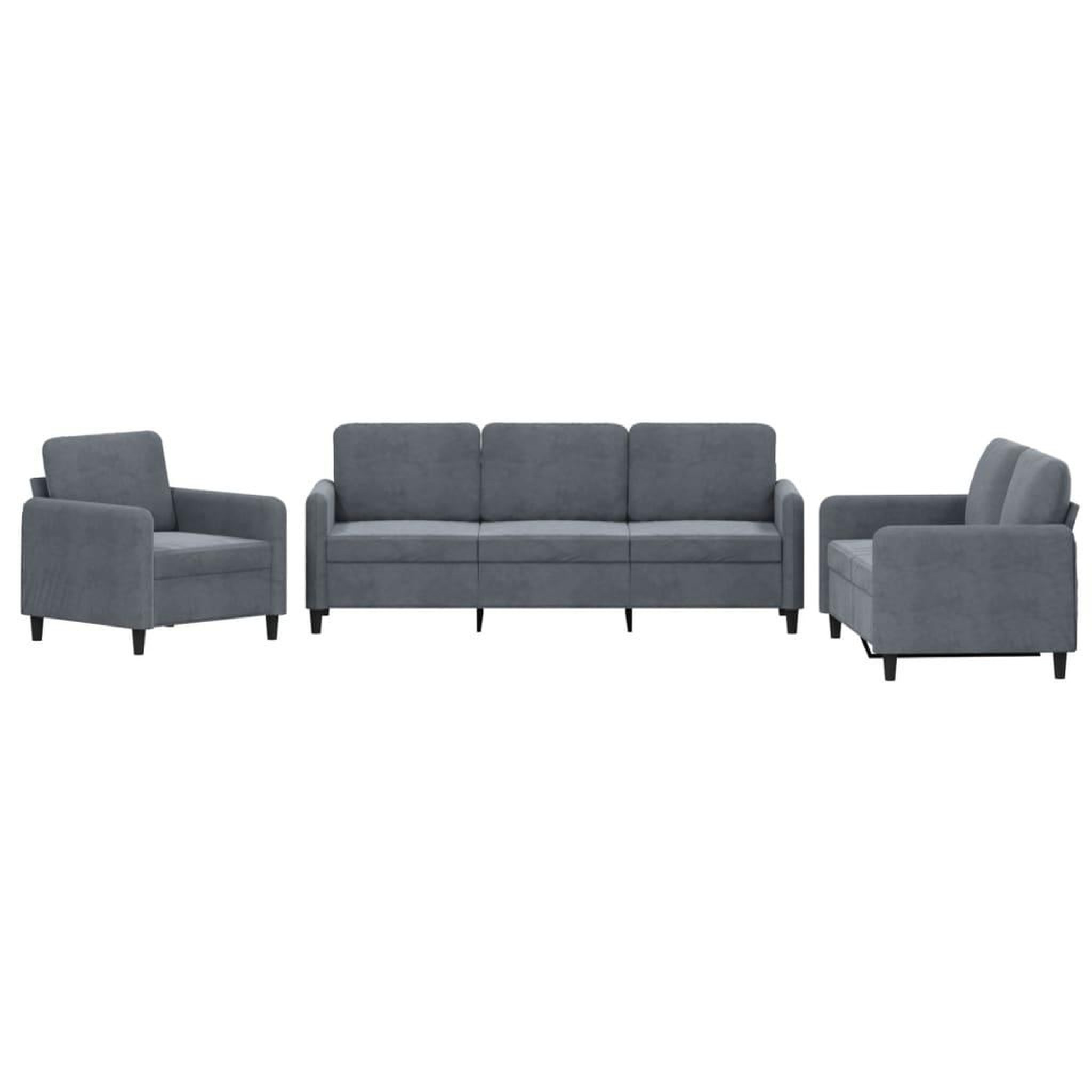 Voir la diapositive 2 : VIDAXL Ensemble de canapes 3 pcs gris fonce velours