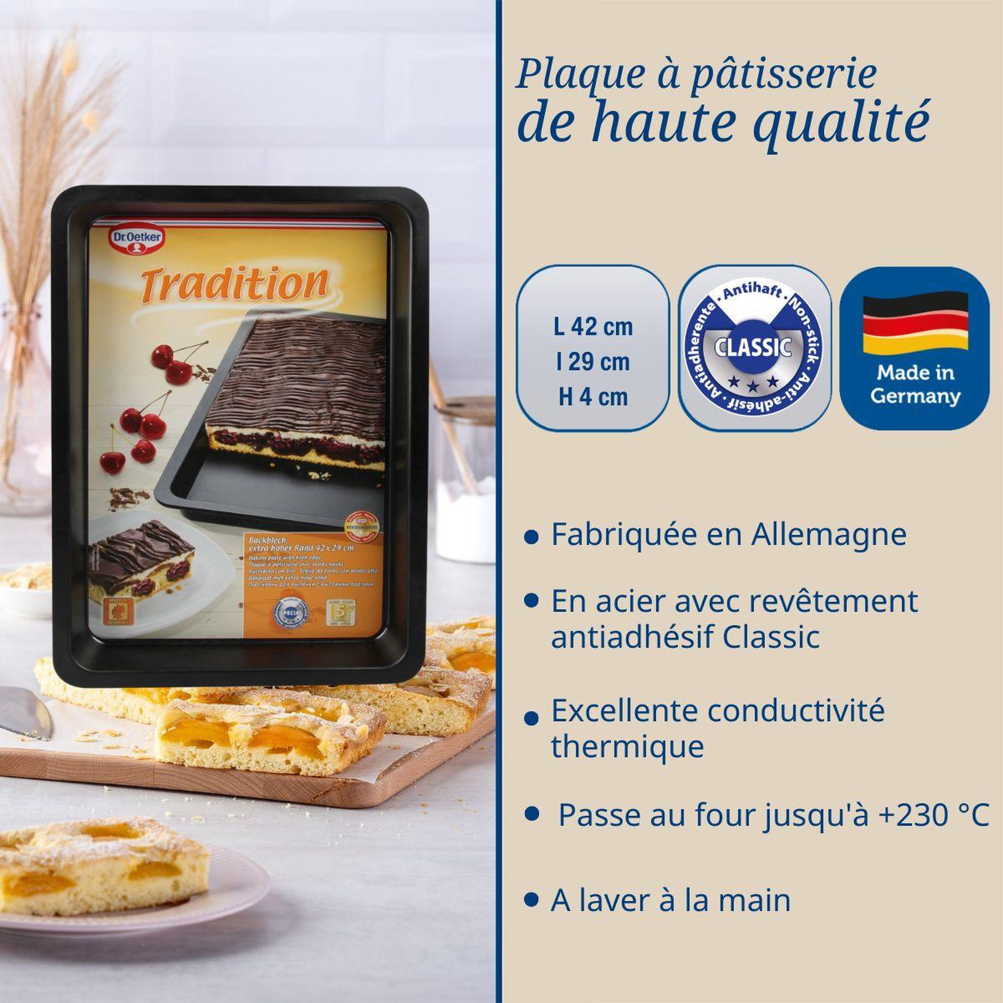 Voir la diapositive 3 : DR.OETKER Plaque à pâtisserie à rebord extra haut 42 x 29 cm dr oetker tradition
