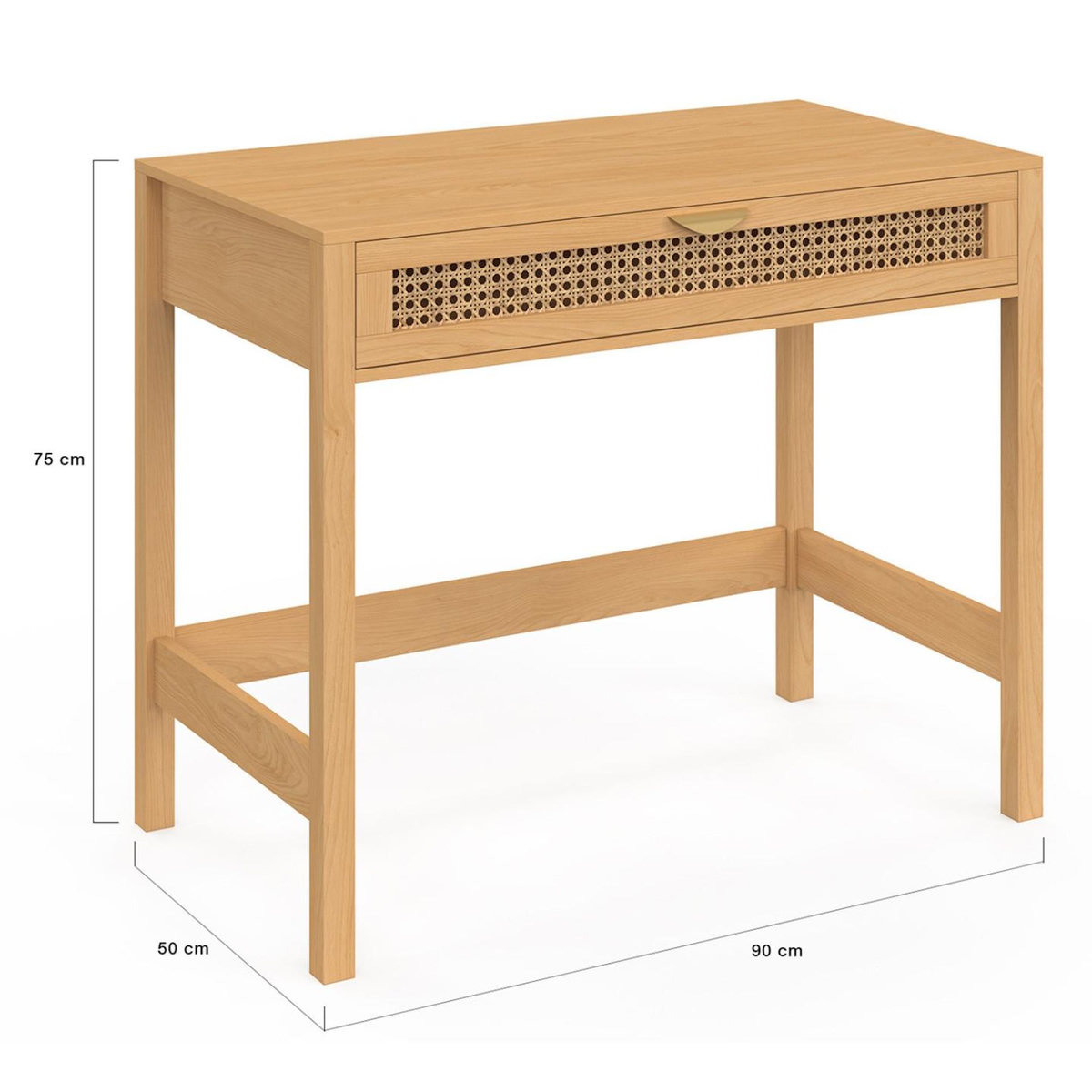 ID MARKET Bureau 1 tiroir EDHEN bois et cannage