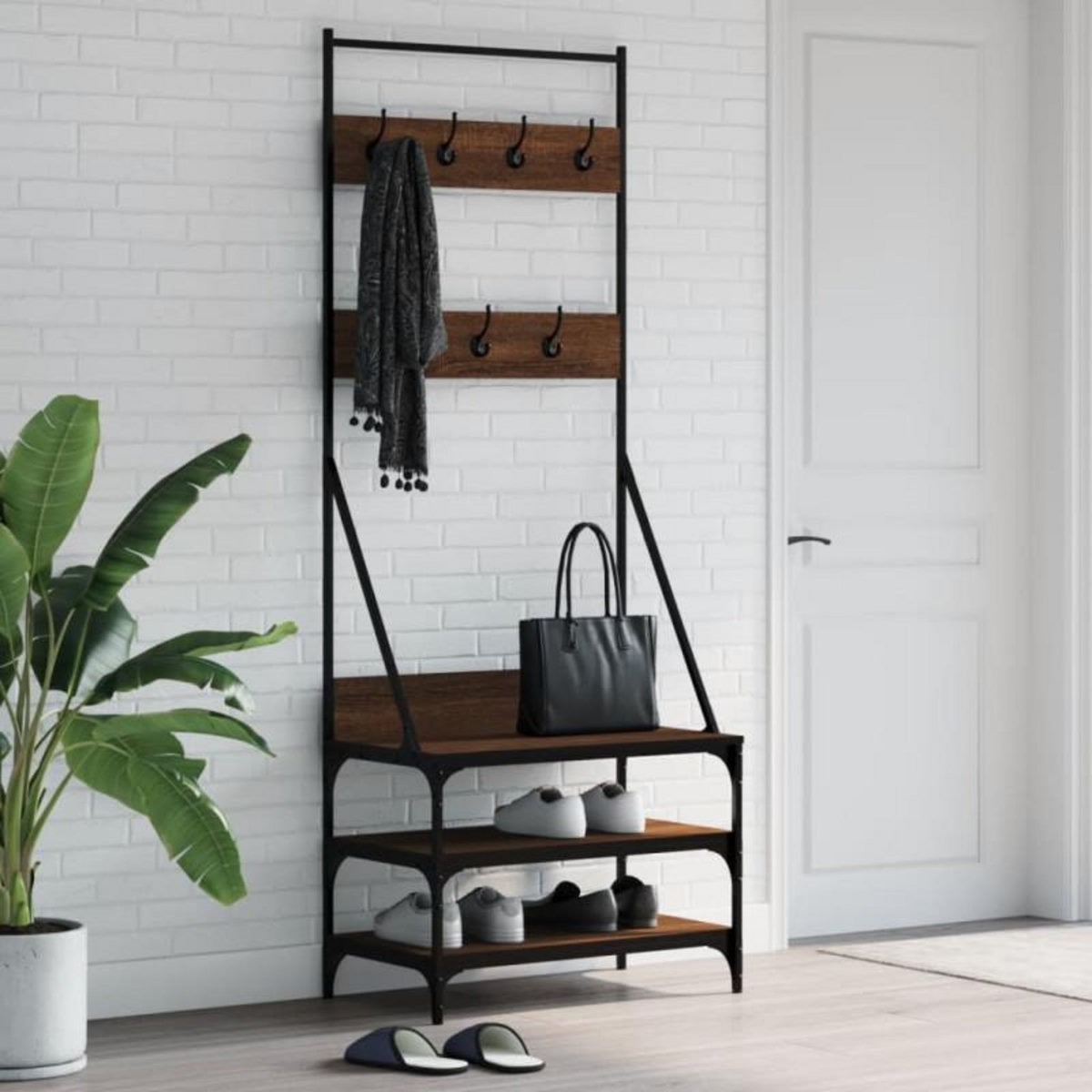 VIDAXL Porte vêtements et rangement des chaussures chêne marron