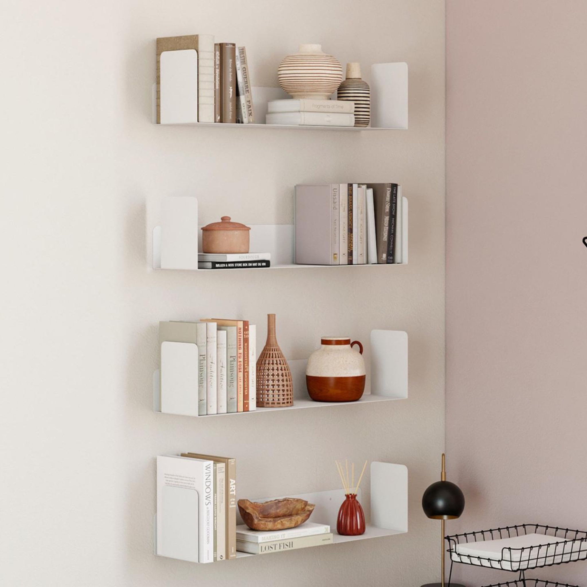Voir la diapositive 2 : ID MARKET Lot de 4 étagères 60x15 cm pour livres metra blanches