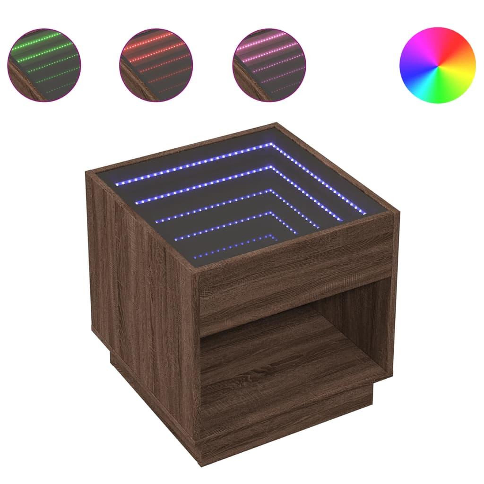 Voir la diapositive 2 : VIDAXL Table basse avec LED infini chene marron 50x50x50 cm
