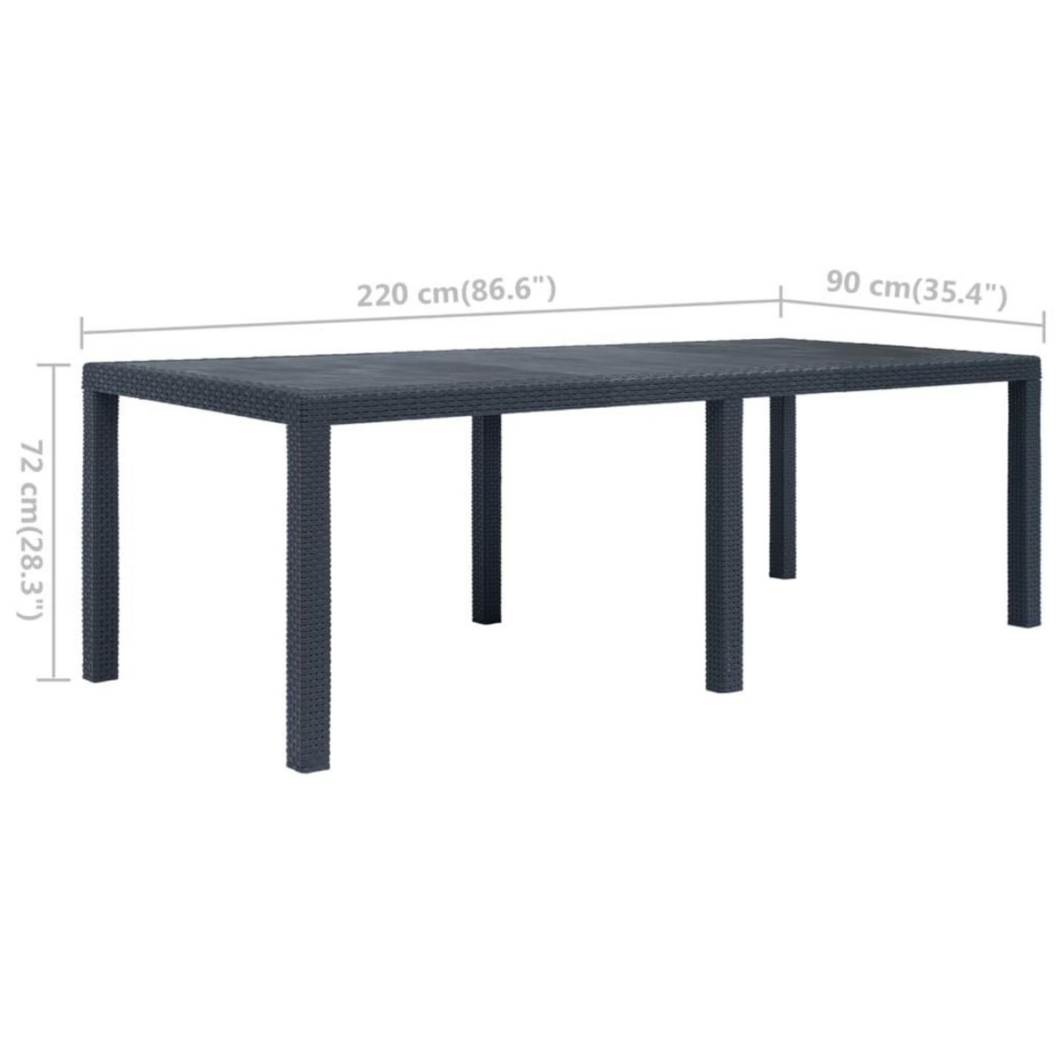 VIDAXL Table de jardin Anthracite 220x90x72 cm Plastique Aspect rotin