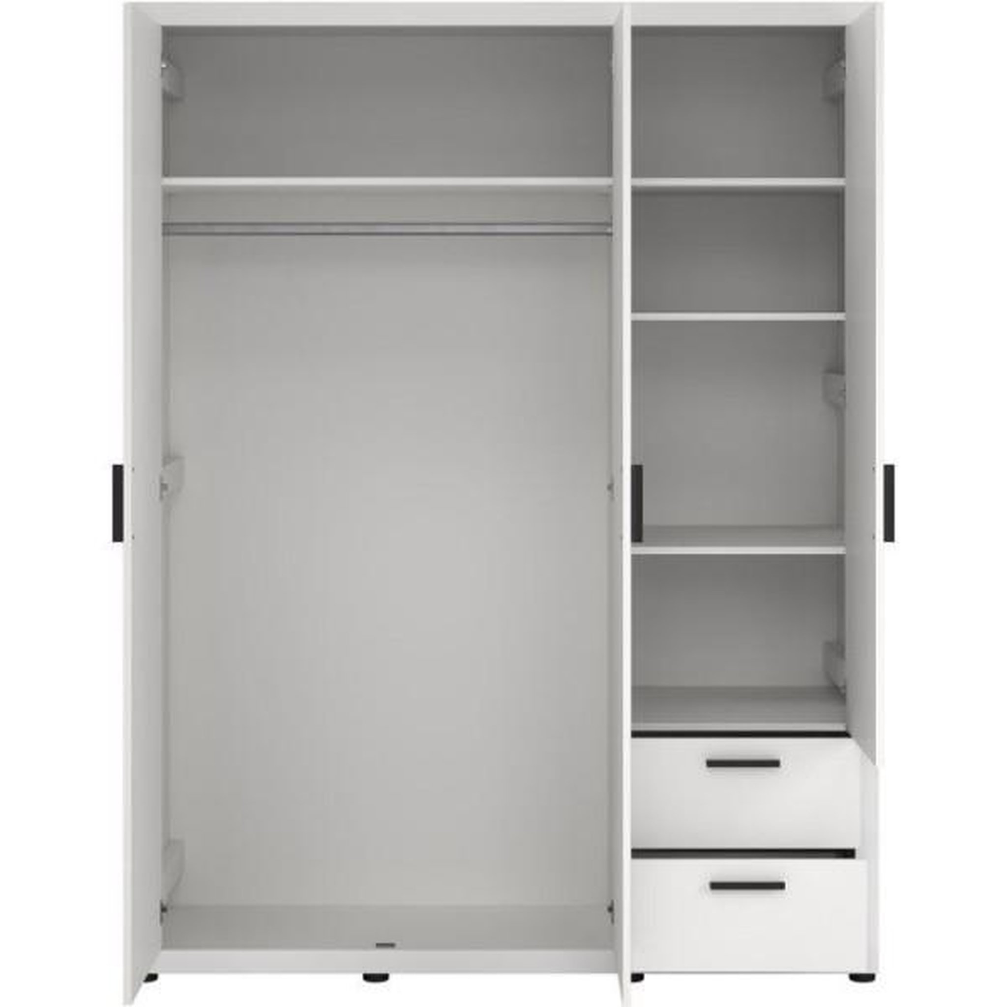 Voir la diapositive 4 : MARKET24 Armoire de chambre - mira - blanc mat - 3 portes dont 1 avec miroir - 2 tiroirs - 153,6 x 59,8 x 200,9 cm