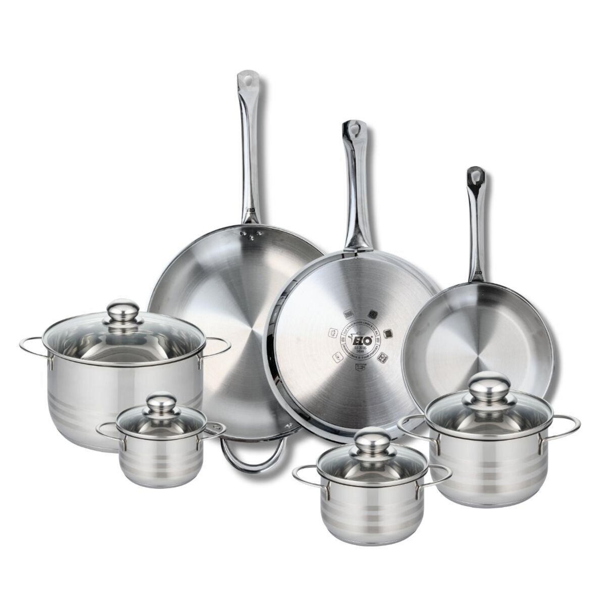 ELO Ensemble de 3 Poêles de cuisson 24, 28 et 32 cm et 4 faitouts 12, 14, 16 et 20 cm Elo Profi Brillant