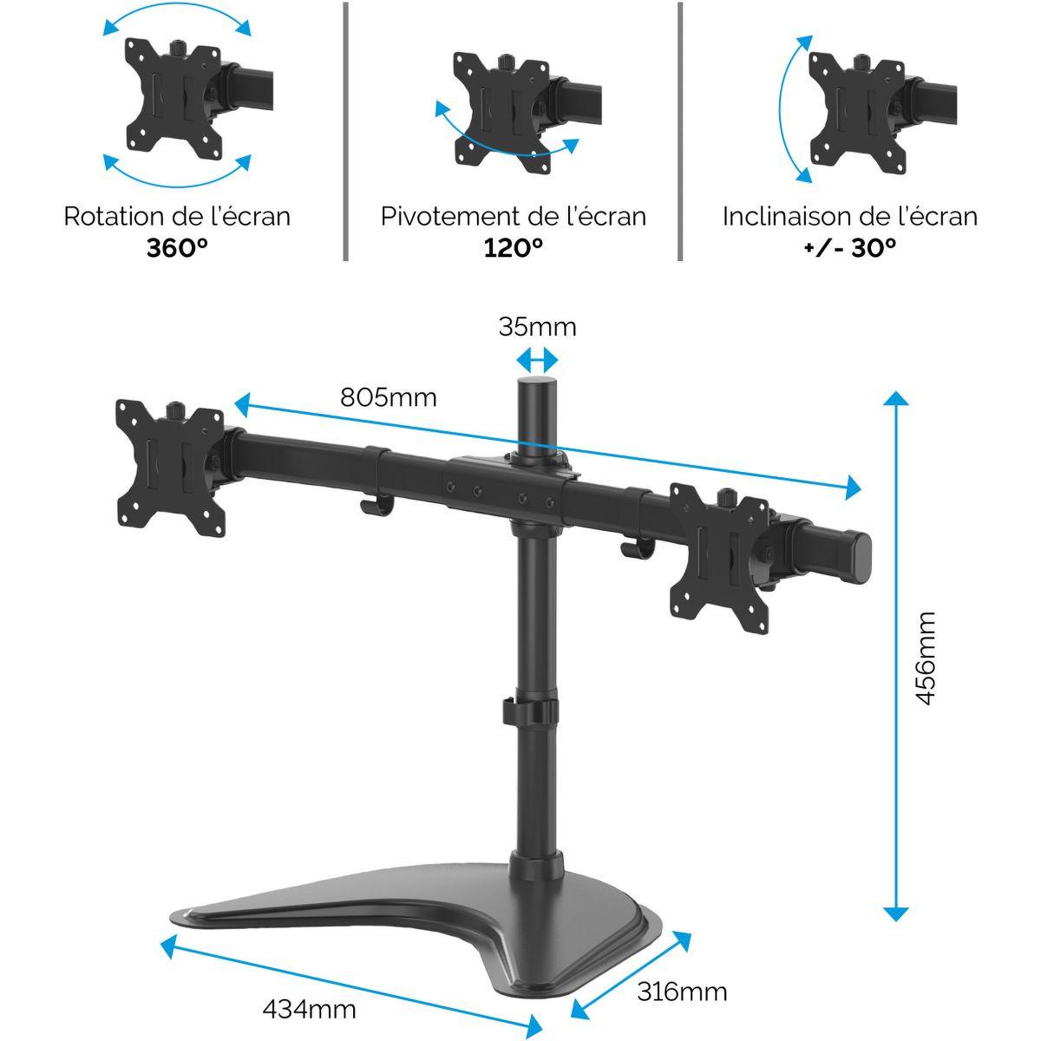 Voir la diapositive 2 : Fellowes Support écran PC Support Double Horizontal sur pied