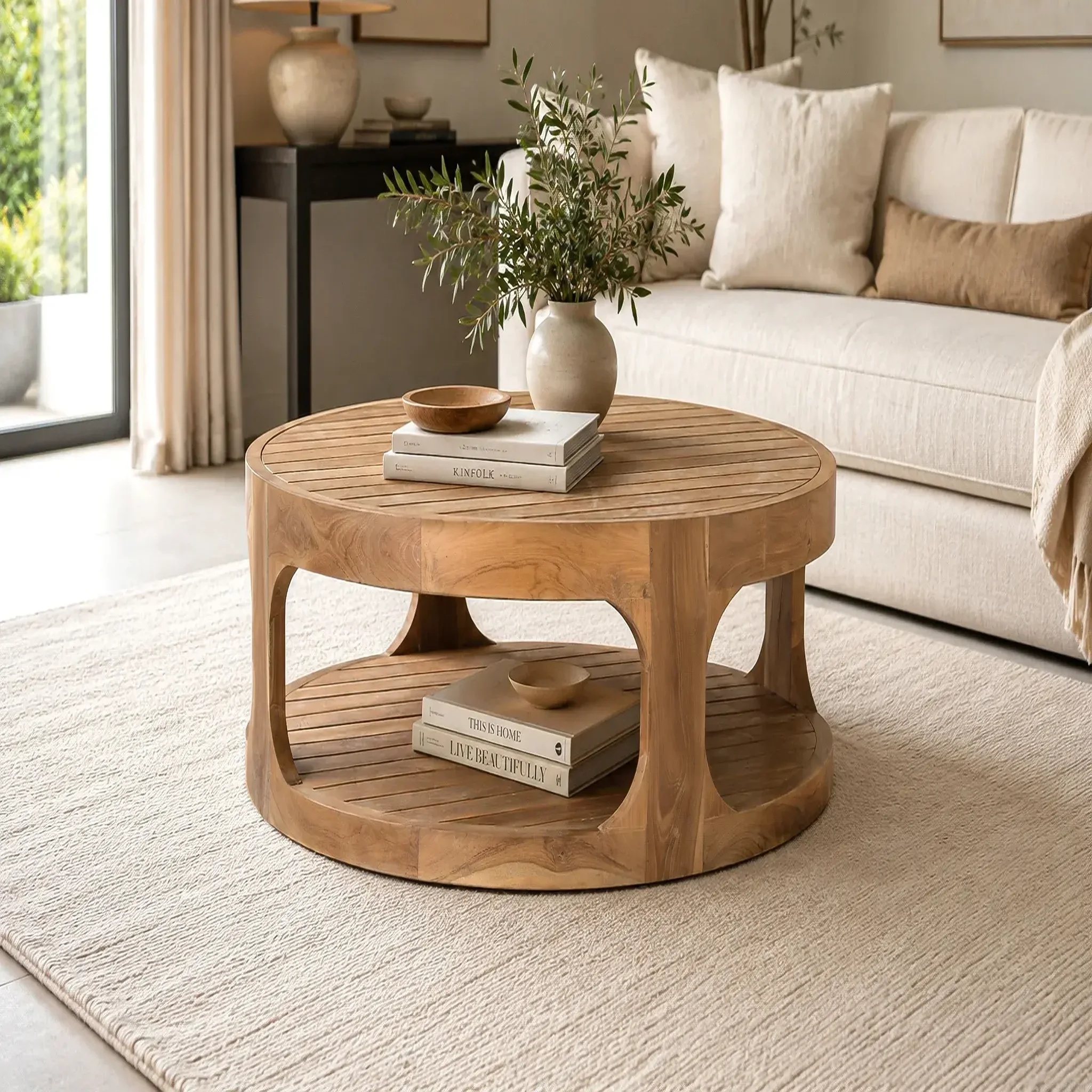 Voir la diapositive 2 : GINER Y COLOMER SL Table basse en bois de teck 100cm style contemporain