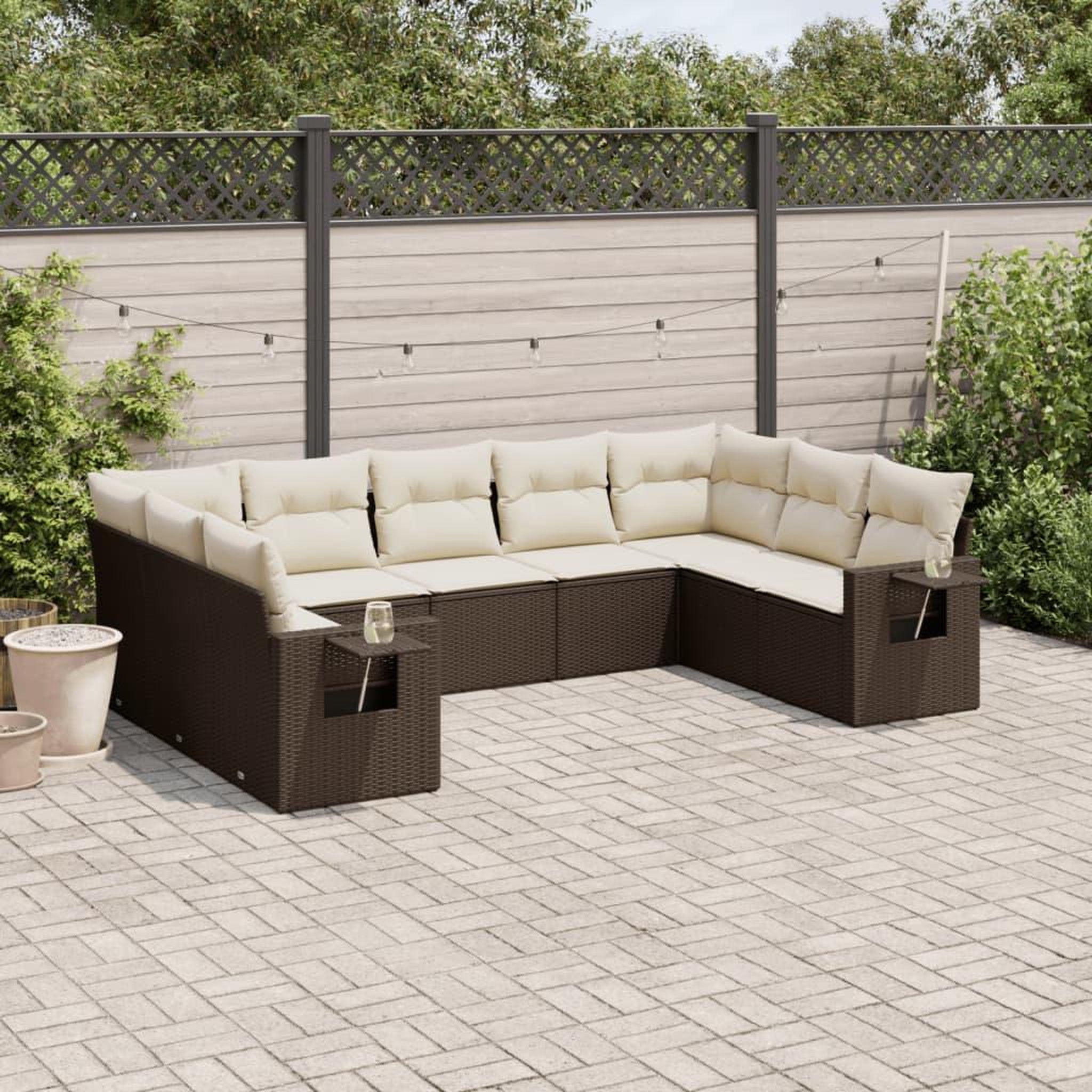 VIDAXL Salon de jardin avec coussins 9 pcs marron resine tressee