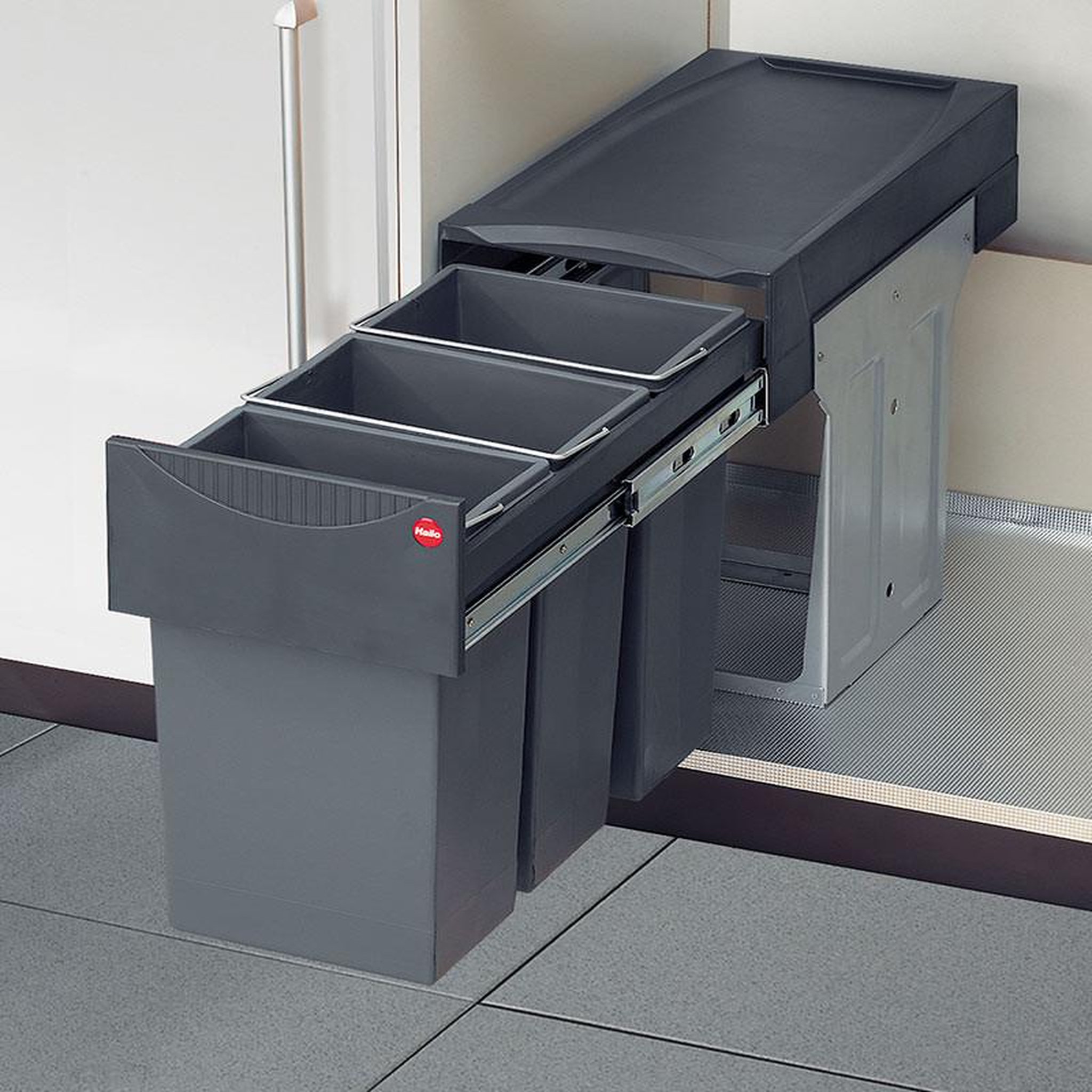 Voir la diapositive 3 : HAILO Poubelle de cuisine tri sélectif 3 bacs encastrable sous évier 30l (10+10+10) hailo as terzett
