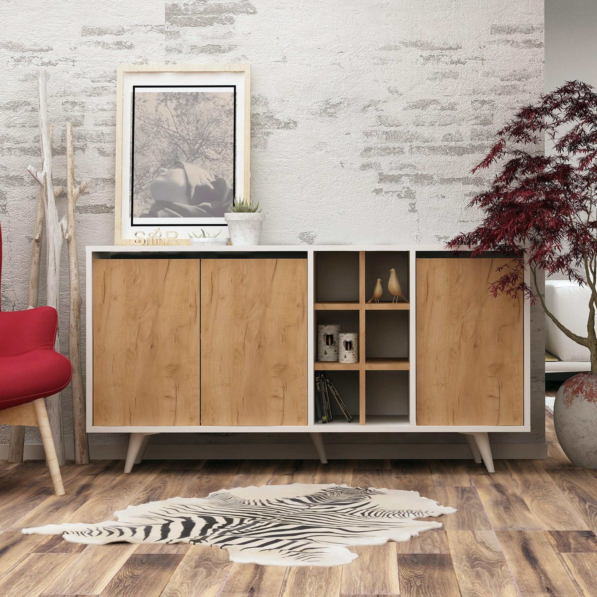 Voir la diapositive 2 : Habitat et Jardin Buffet en bois  prava  - 140 x 40 x 86 cm - marron