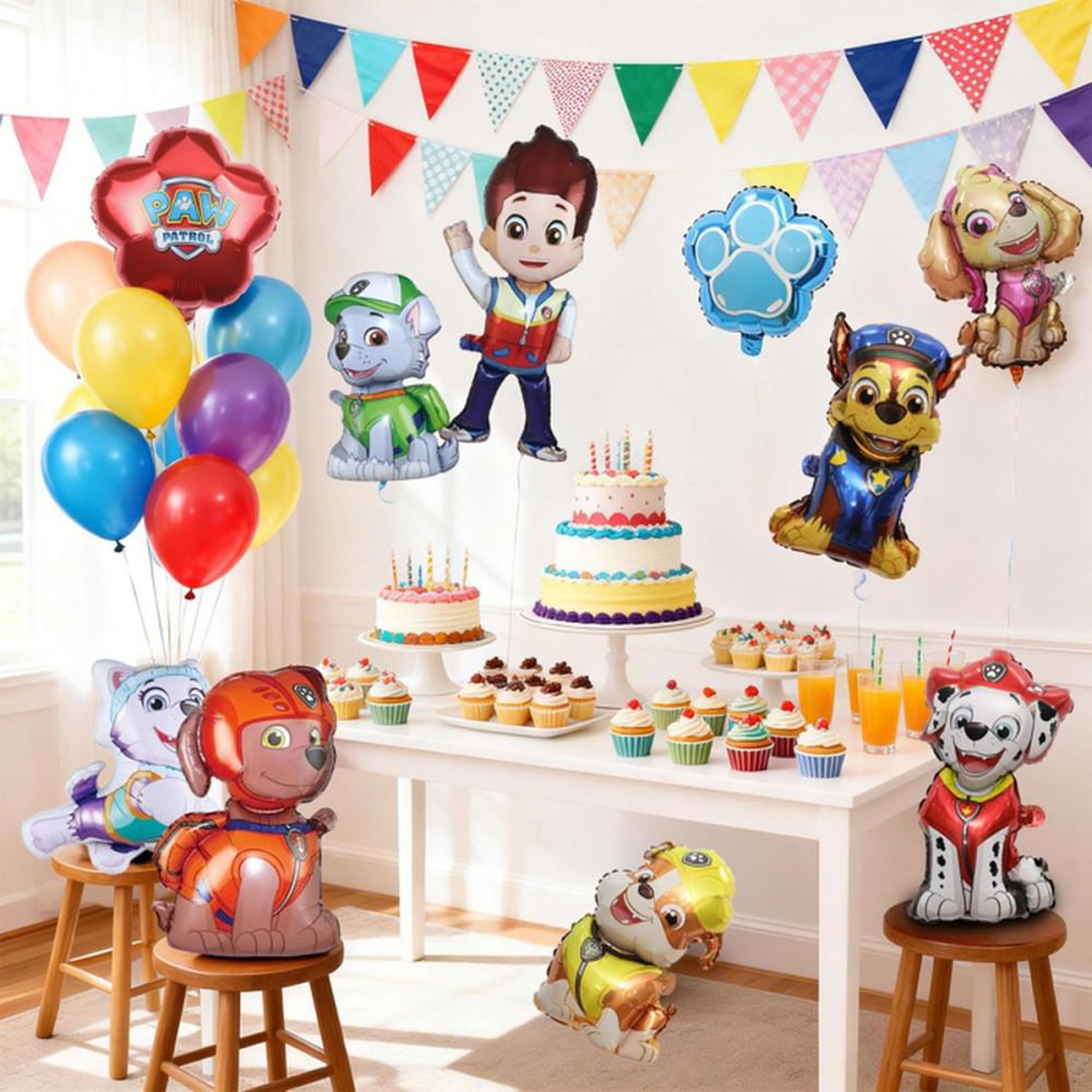 Voir la diapositive 5 : Lot de 10 ballons aluminium multicolores Paw Patrol motifs chiots et pattes