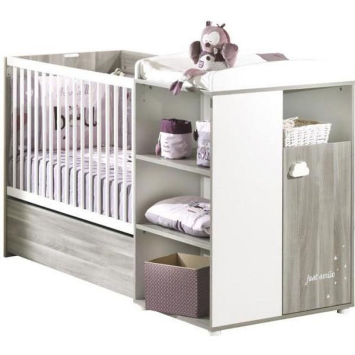 SAUTHON Lit Combiné - 120x60cm - Evolutif en 90x190cm - Babyprice Smile - Chene silex