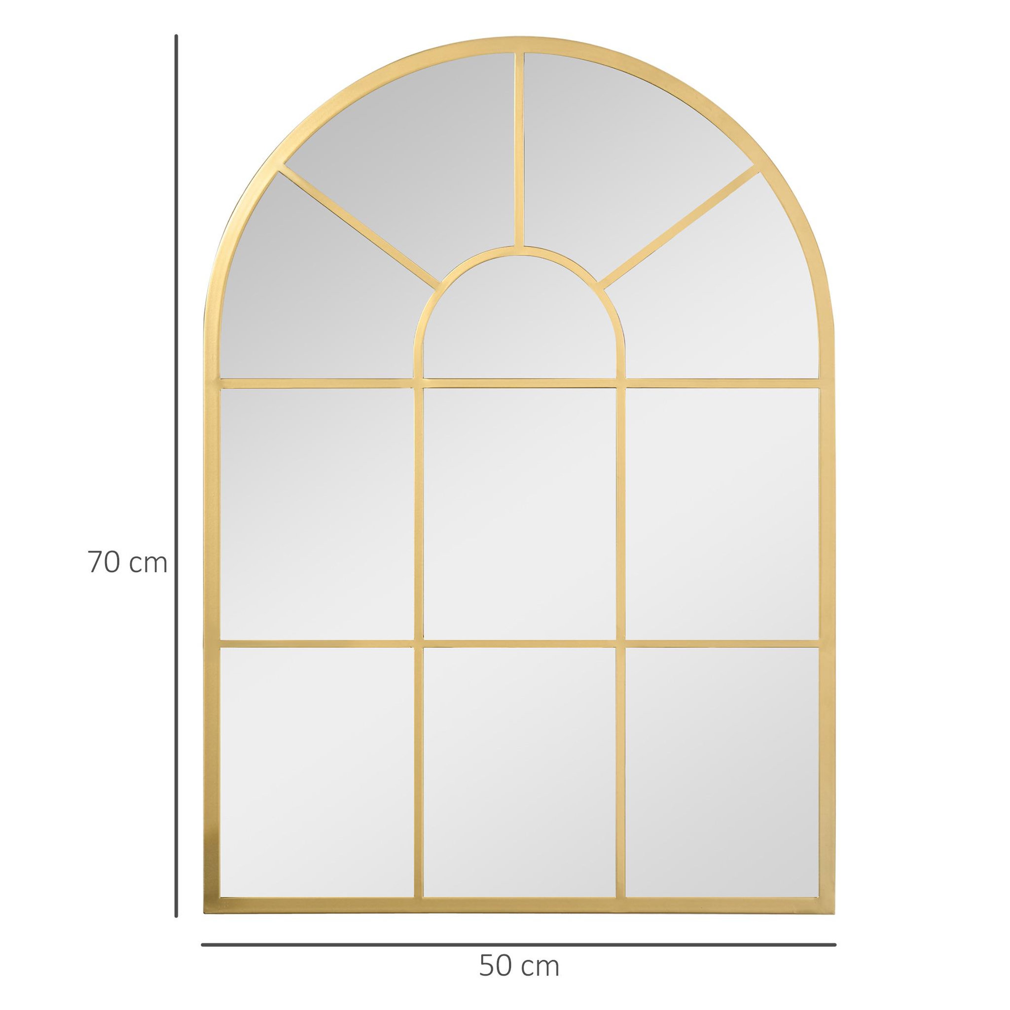 Voir la diapositive 3 : HOMCOM Miroir mural style art déco forme voûtée dim. 50L x 70H cm métal doré verre