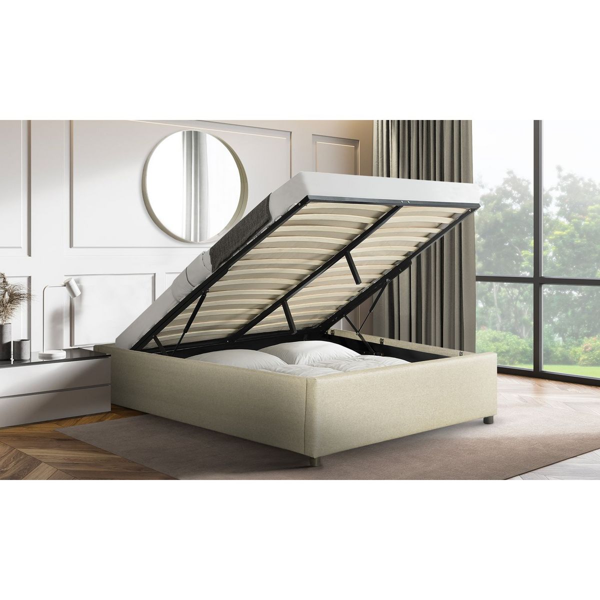Lit coffre tissu avec sommier relevable 140x190 cm OSCAR