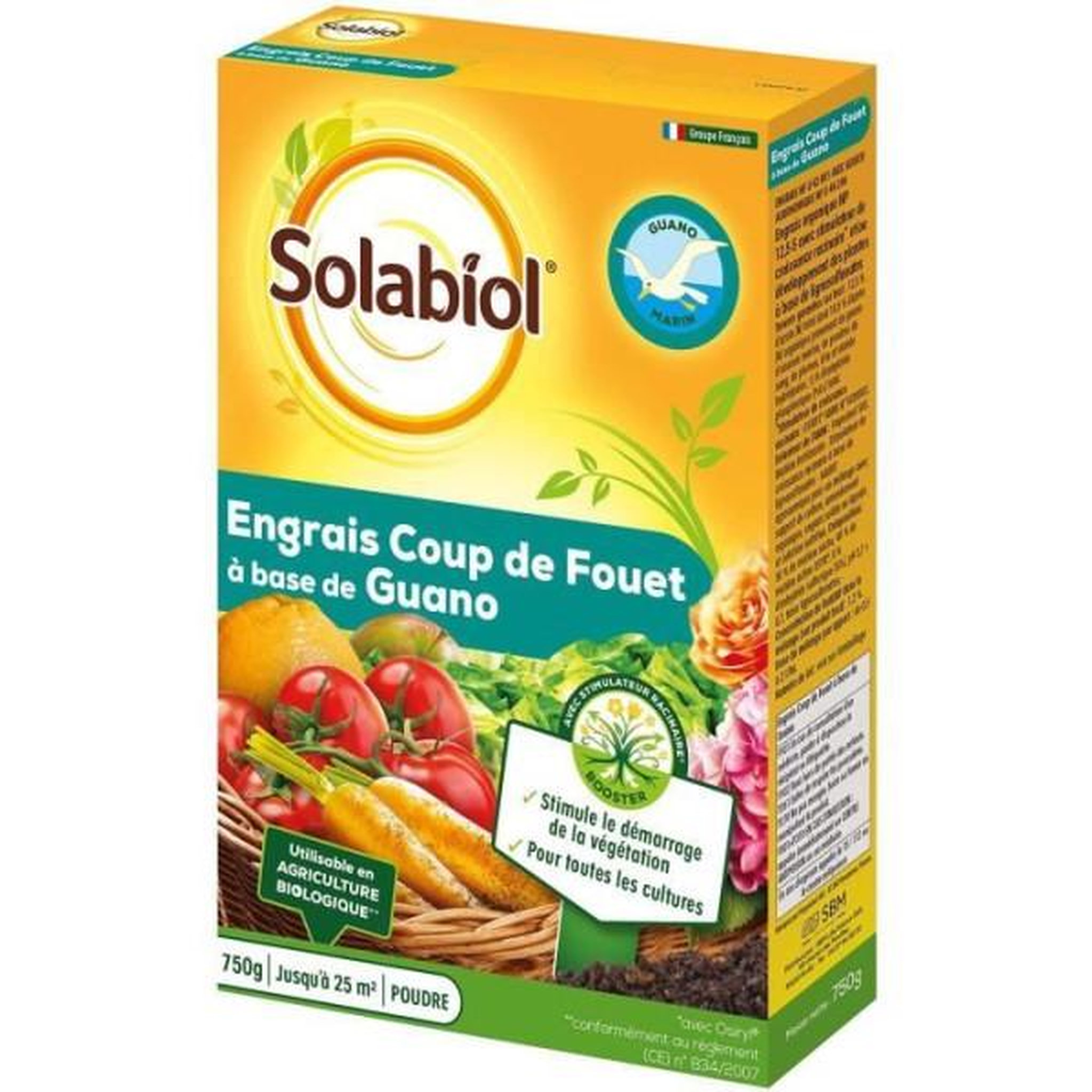 Voir la diapositive 2 : SOLABIOL SOLABIOL SOGUA750N SOGUA750N-Engrais Coup De Fouet a Base de Guano-Stimule Le Demarage de la Vegetation, Jaune