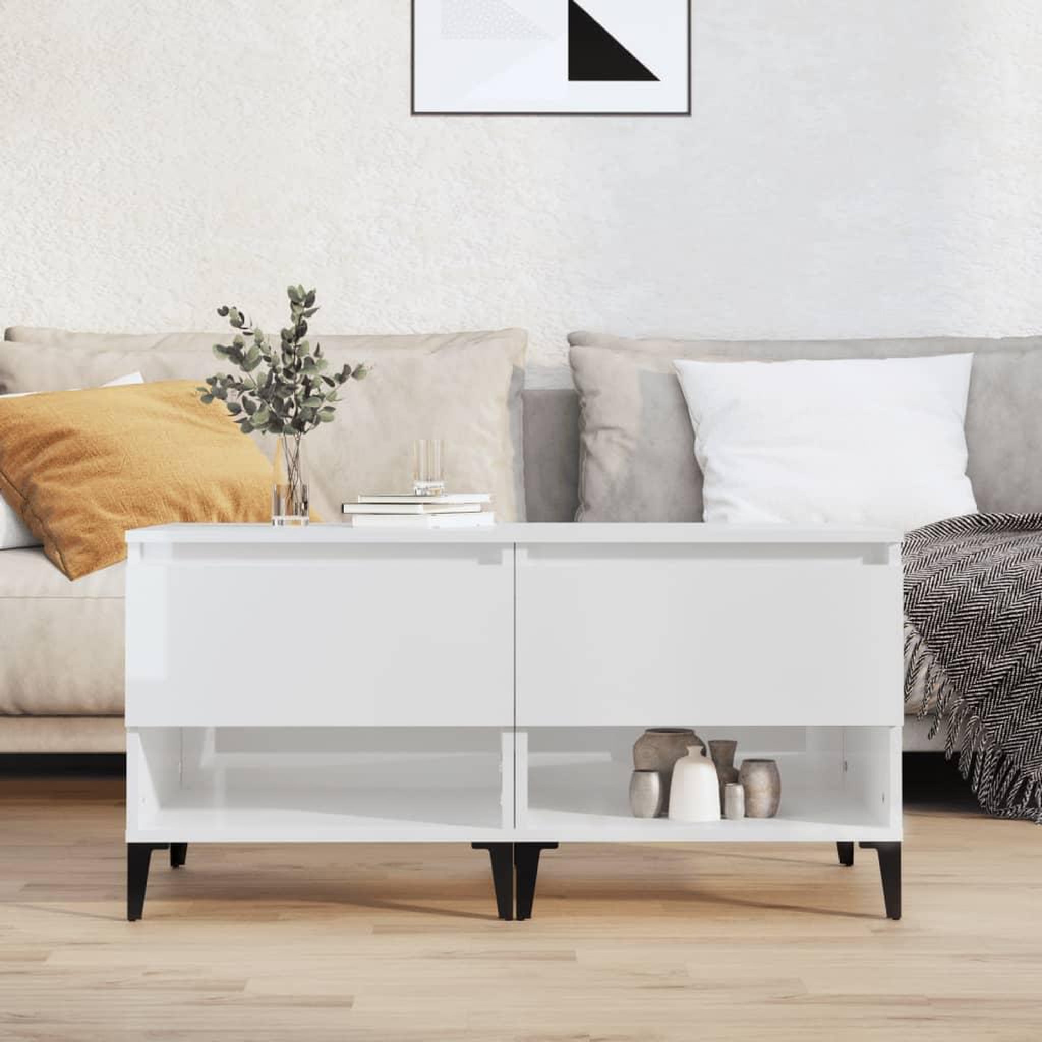 Voir la diapositive 1 : VIDAXL Tables d'appoint 2pcs Blanc brillant 50x46x50cm Bois ingenierie