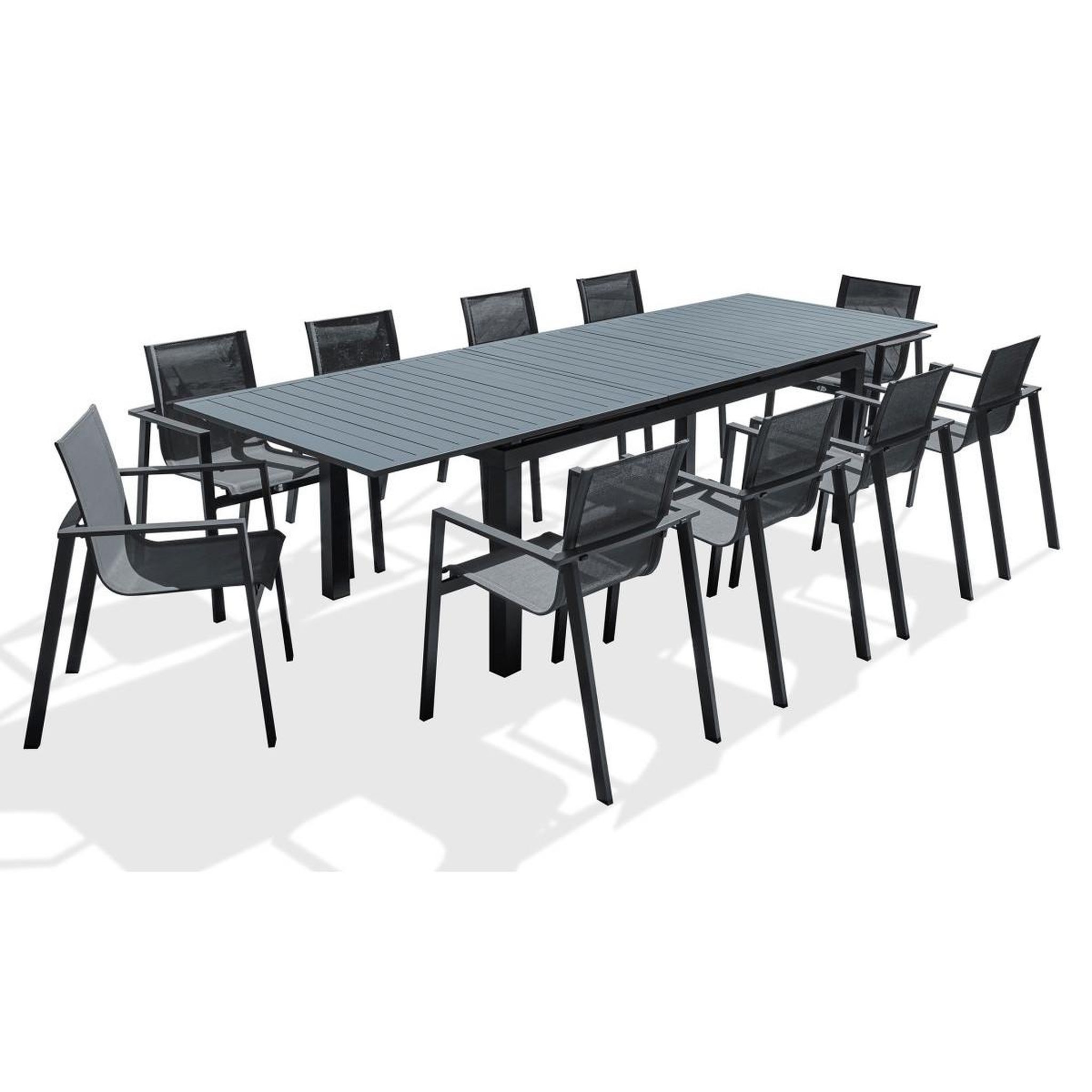 DCB GARDEN Ensemble Table de Jardin Extensible & 10 Fauteuils  Miami  240-300cm Gris Anthracite