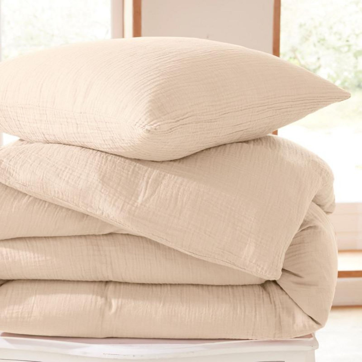 COTON PUR Parure de draps 4 pièces  Noah  Gaze de Coton pour lit 2 Places 160 cm