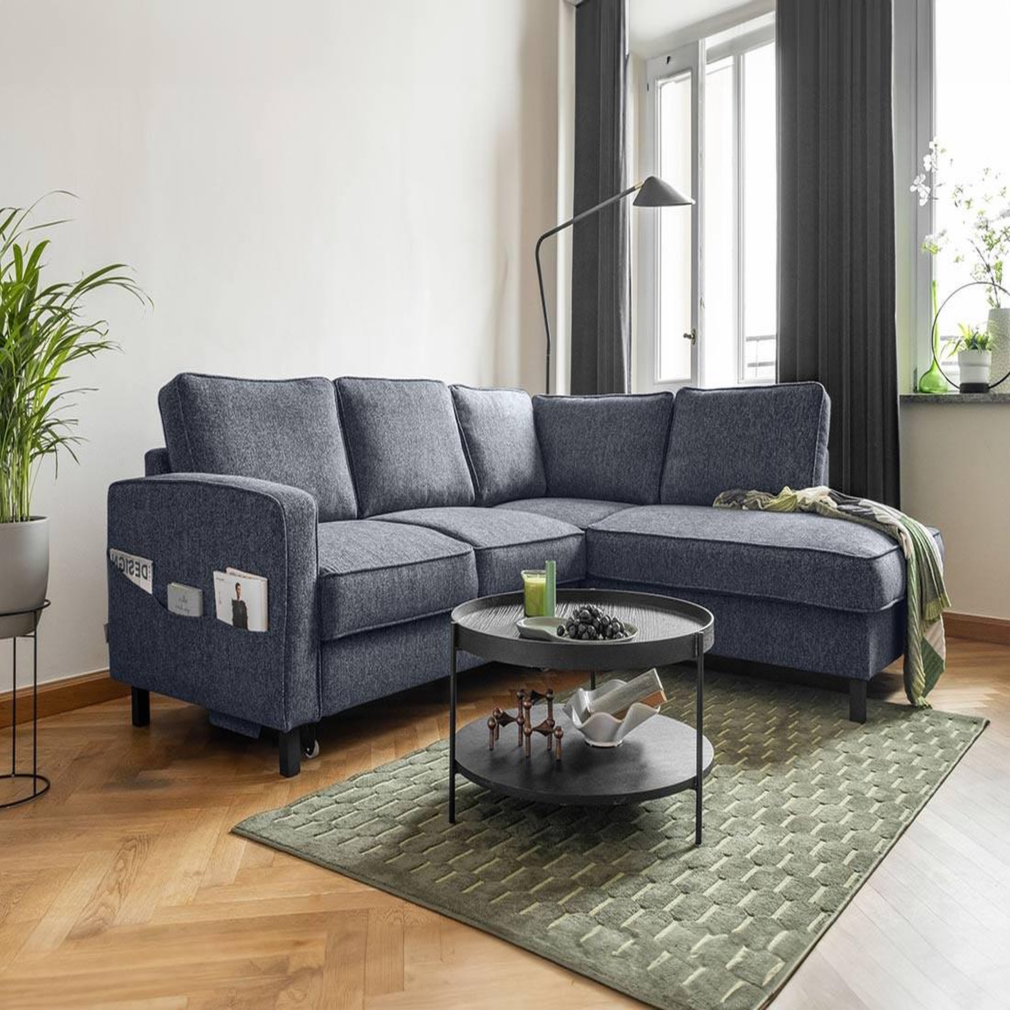 Voir la diapositive 2 : BEST MOBILIER Molly - canapé d'angle droit 5 places convertible en tissu