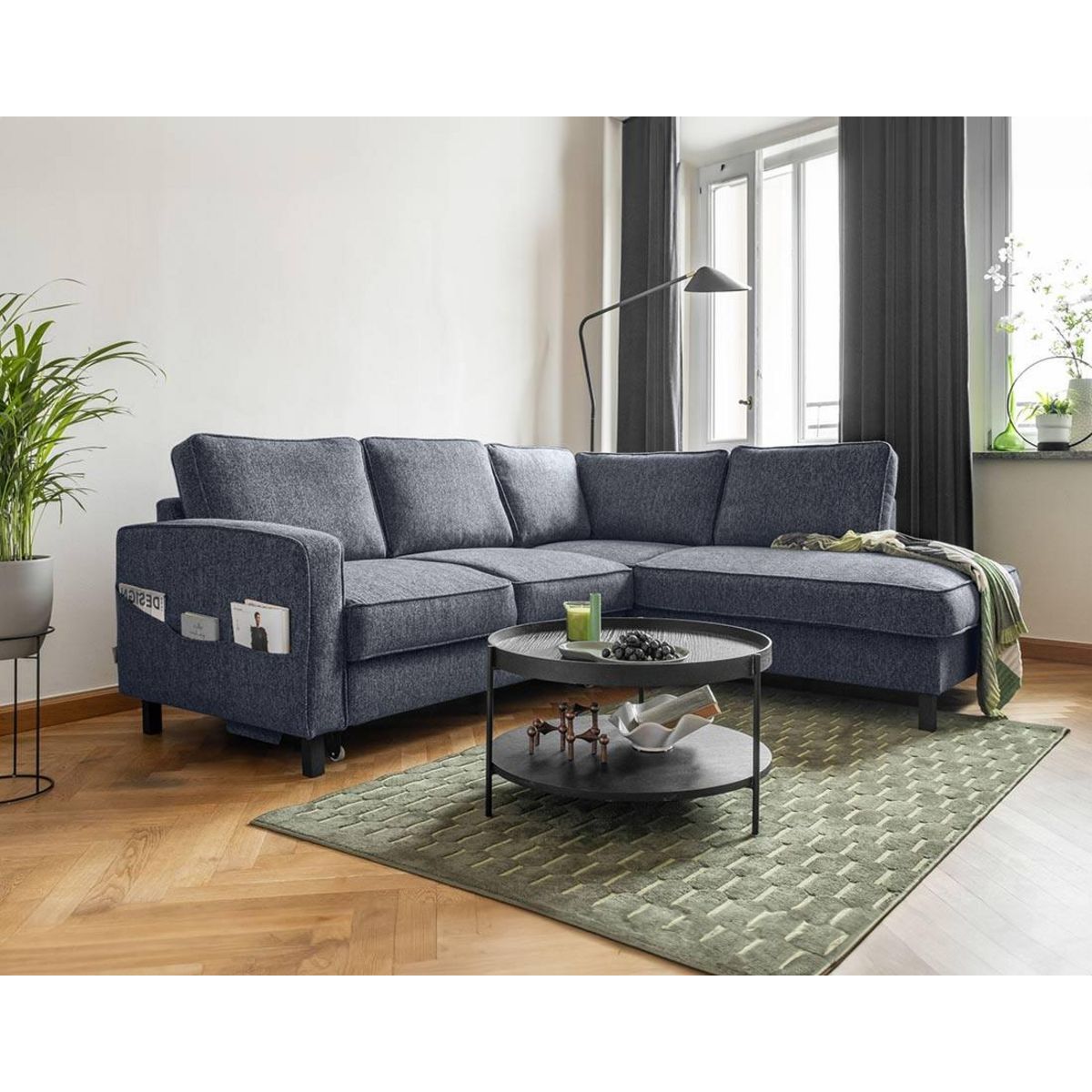 BEST MOBILIER Molly - canapé d'angle droit 5 places convertible en tissu