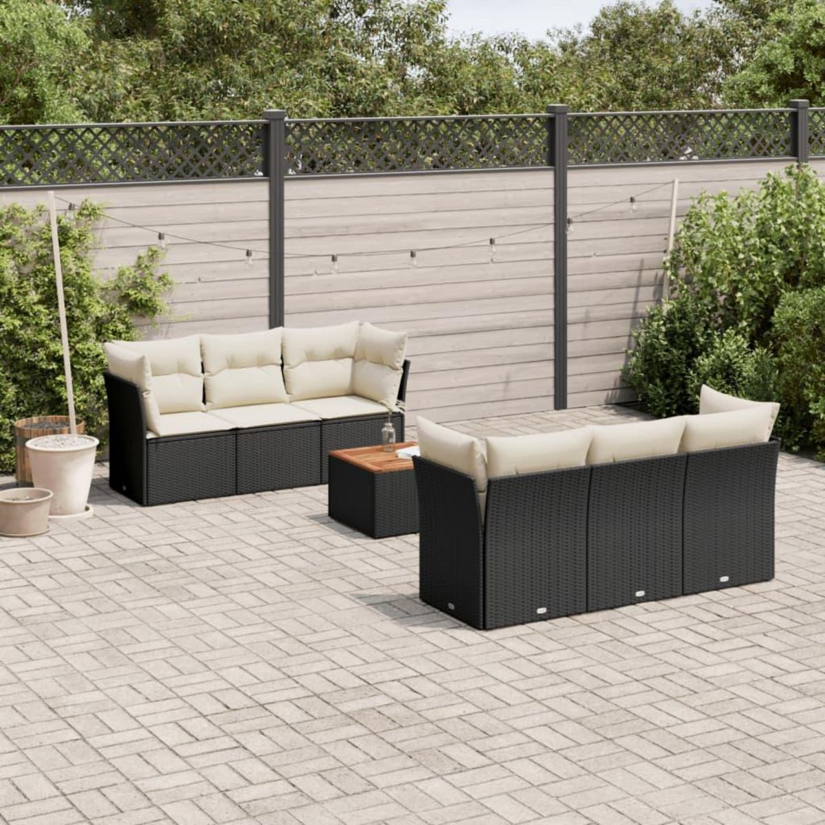 VIDAXL Salon de jardin 7 pcs avec coussins noir resine tressee