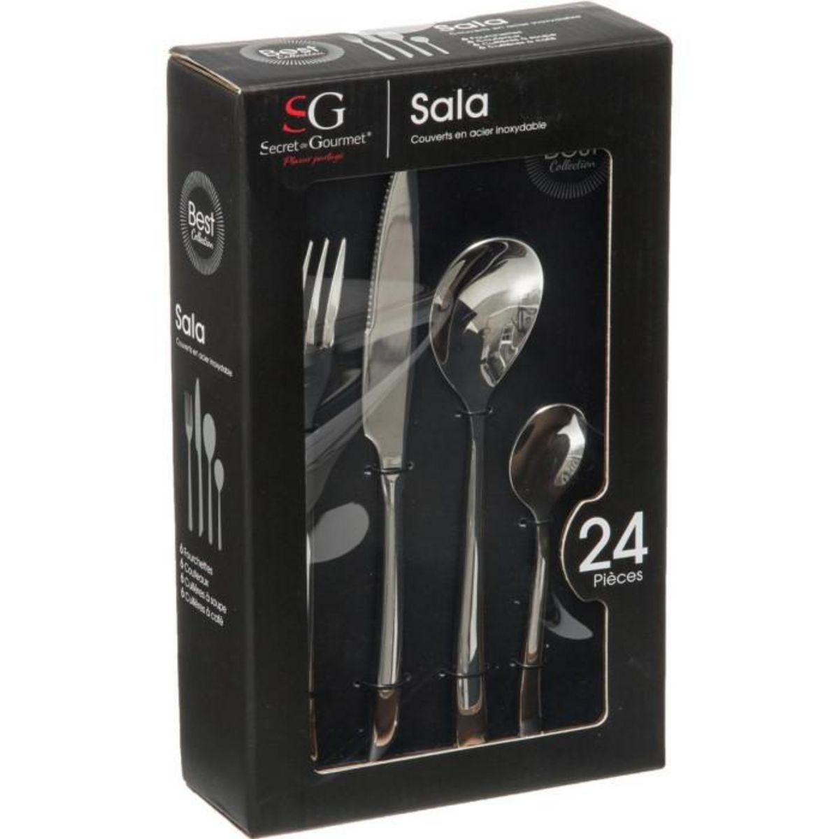 SECRET DE GOURMET Ménagère Sala en Acier inoxydable - 24 pièces - Argent