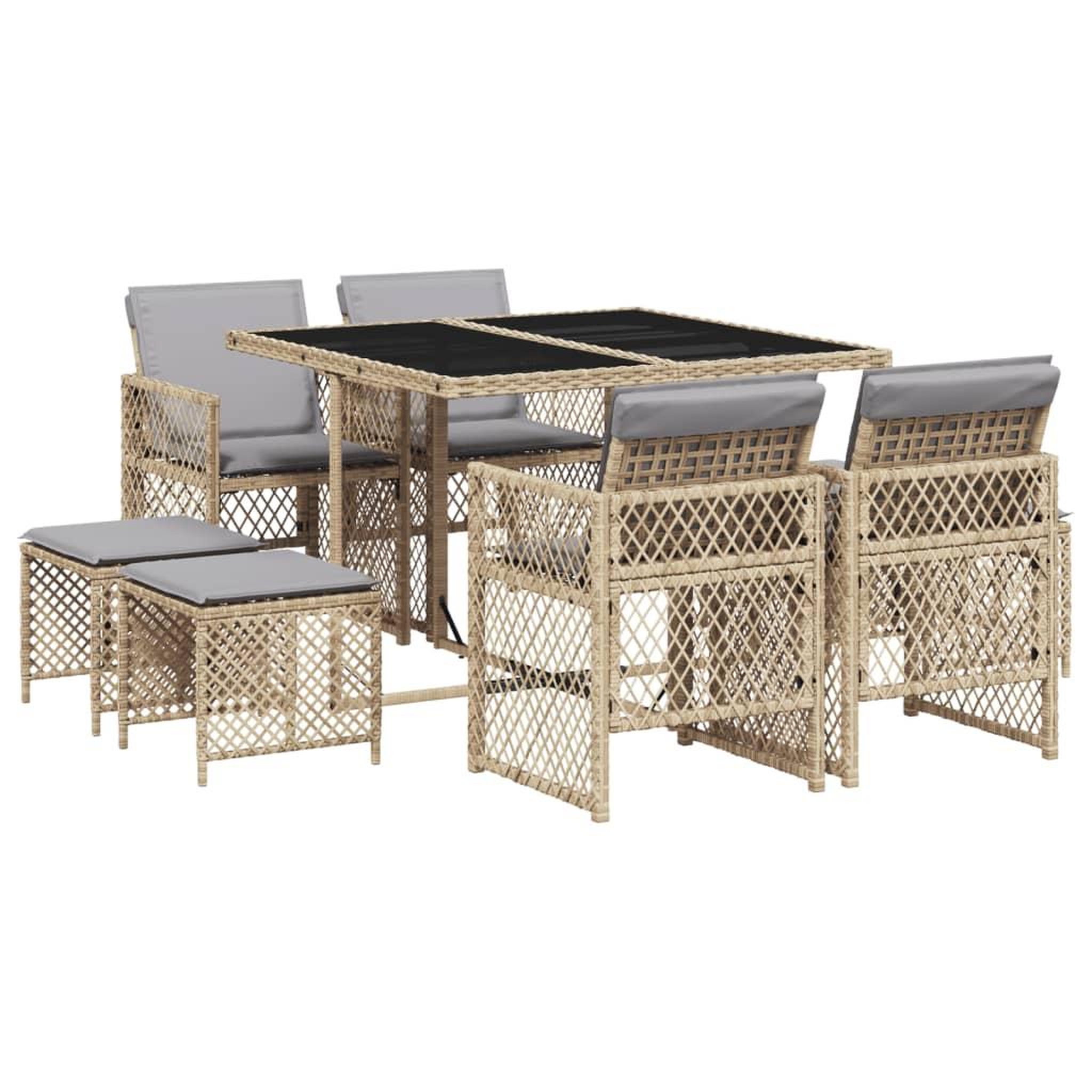 Voir la diapositive 2 : VIDAXL Ensemble a manger de jardin et coussins 9 pcs beige Poly rotin