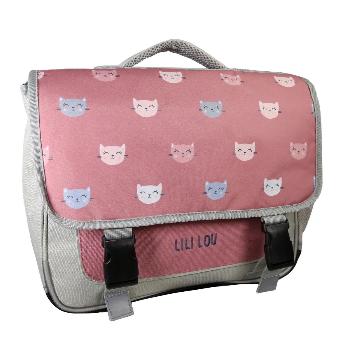 Bagtrotter Cartable Scolaire Primaire 38cm Lili Lou gris et rose  2 Compartiments - Bagtrotter