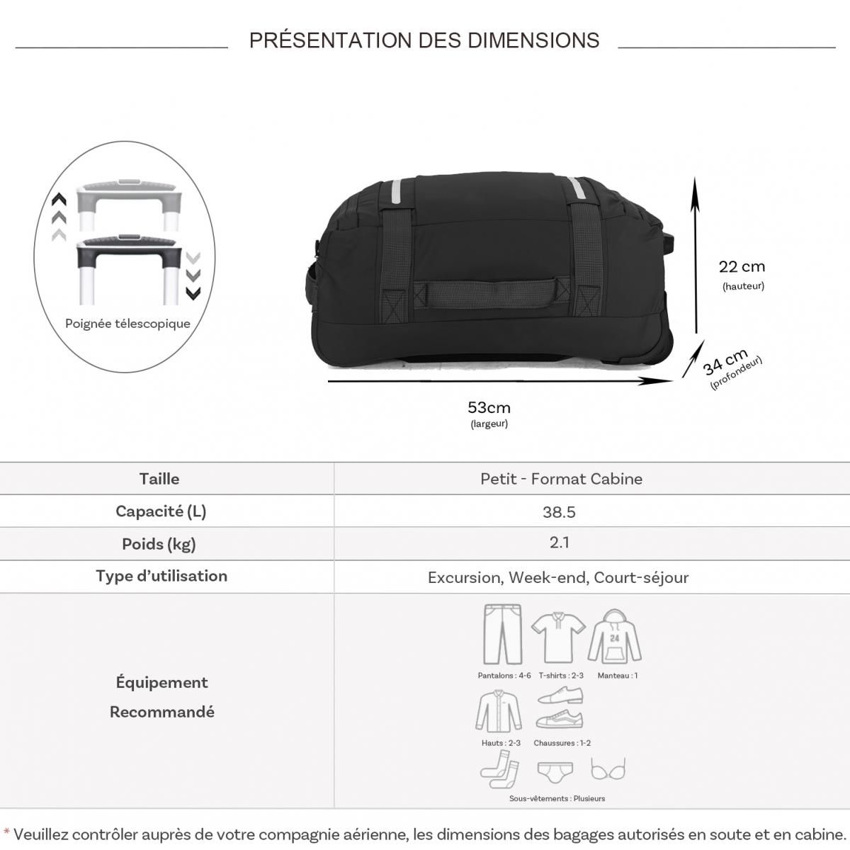 David Jones Sac de voyage cabine à roulettes 38.5L 53cm