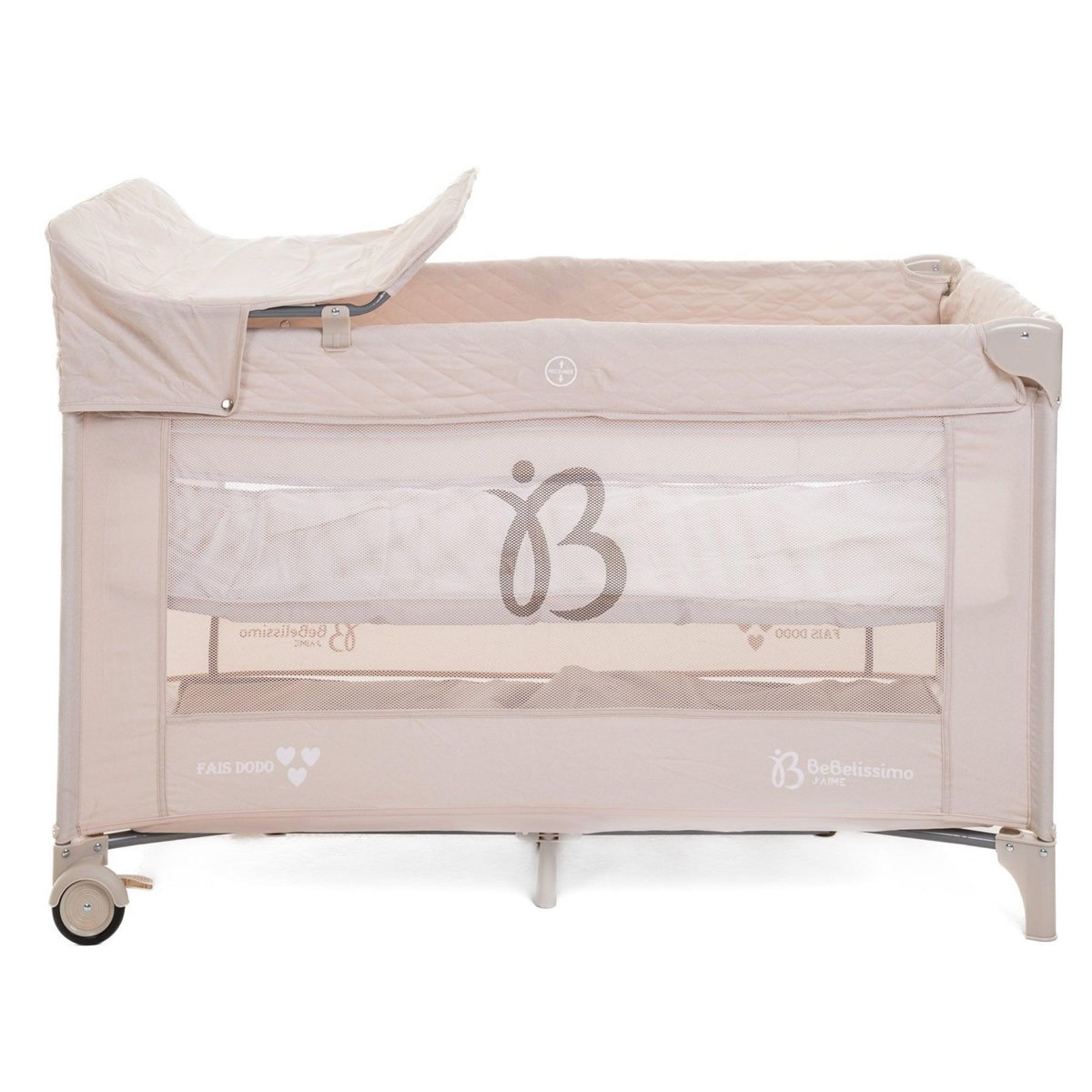 BEBELISSIMO BEBELISSIMO - Lit parapluie bébé - lit pliant - dès la naissance - Fais dodo - 2 niveaux - table à langer - beige