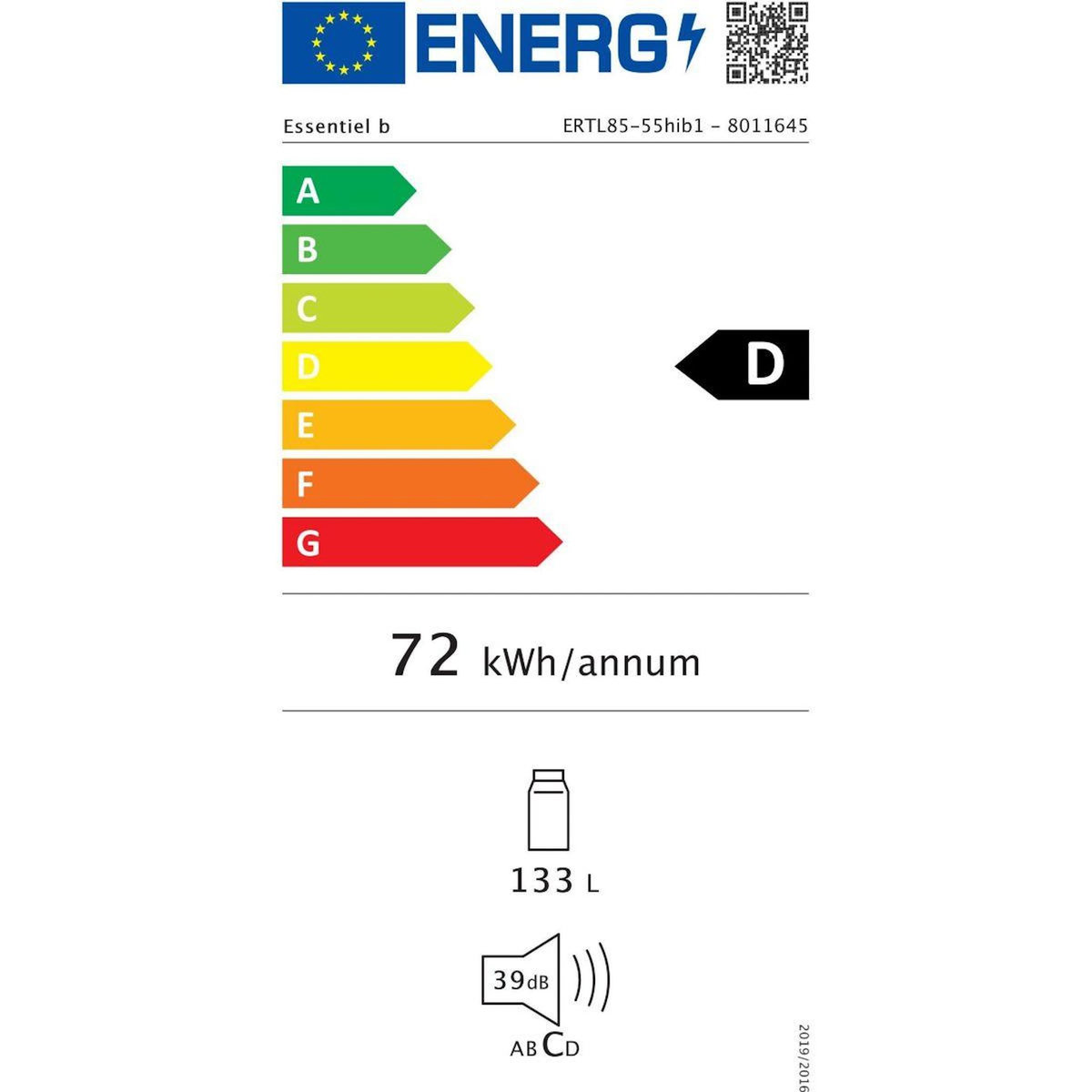 ESSENTIEL B Réfrigérateur top ERTL85-55hib1