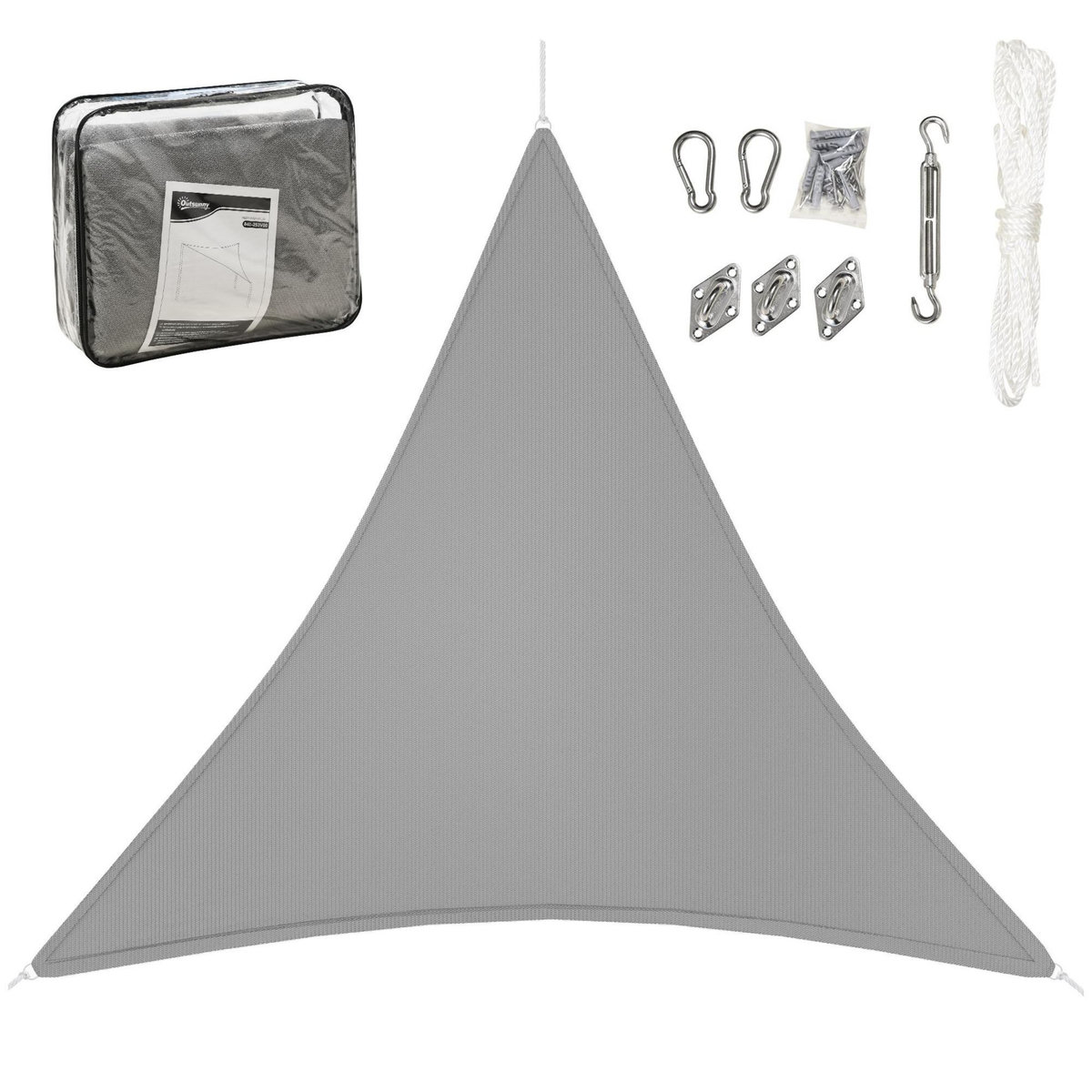 OUTSUNNY Voile d'ombrage triangulaire grande taille 3,6 x 3,6 x 3,6 m polyéthylène haute densité HDPE résistant aux UV gris