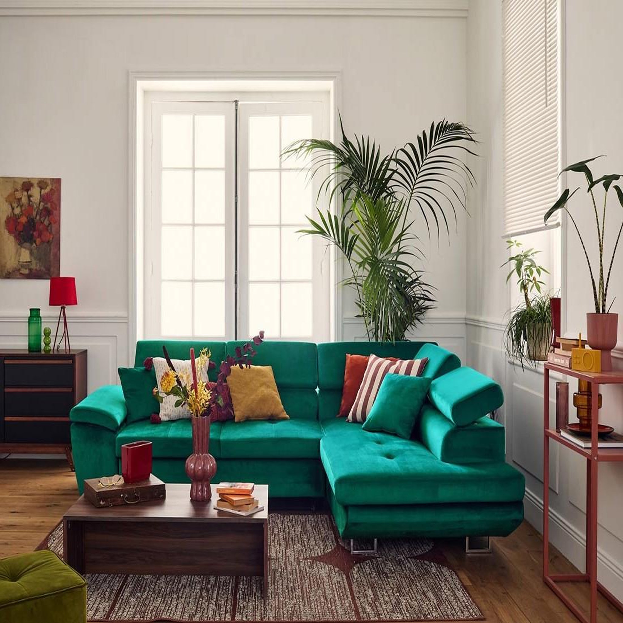 Voir la diapositive 6 : BEST MOBILIER Dimas - canapé d'angle droit 5 places - convertible avec coffre et têtières réglables - en velours