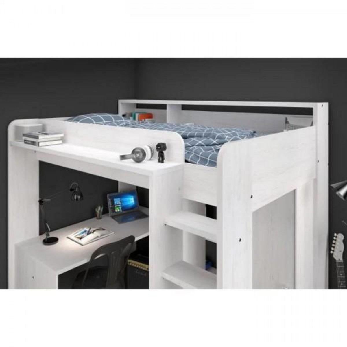 PARISOT Lit combiné mezzanine enfant PARISOT Lena - Pin Petterson - Sommier inclus - 90 x 200 cm