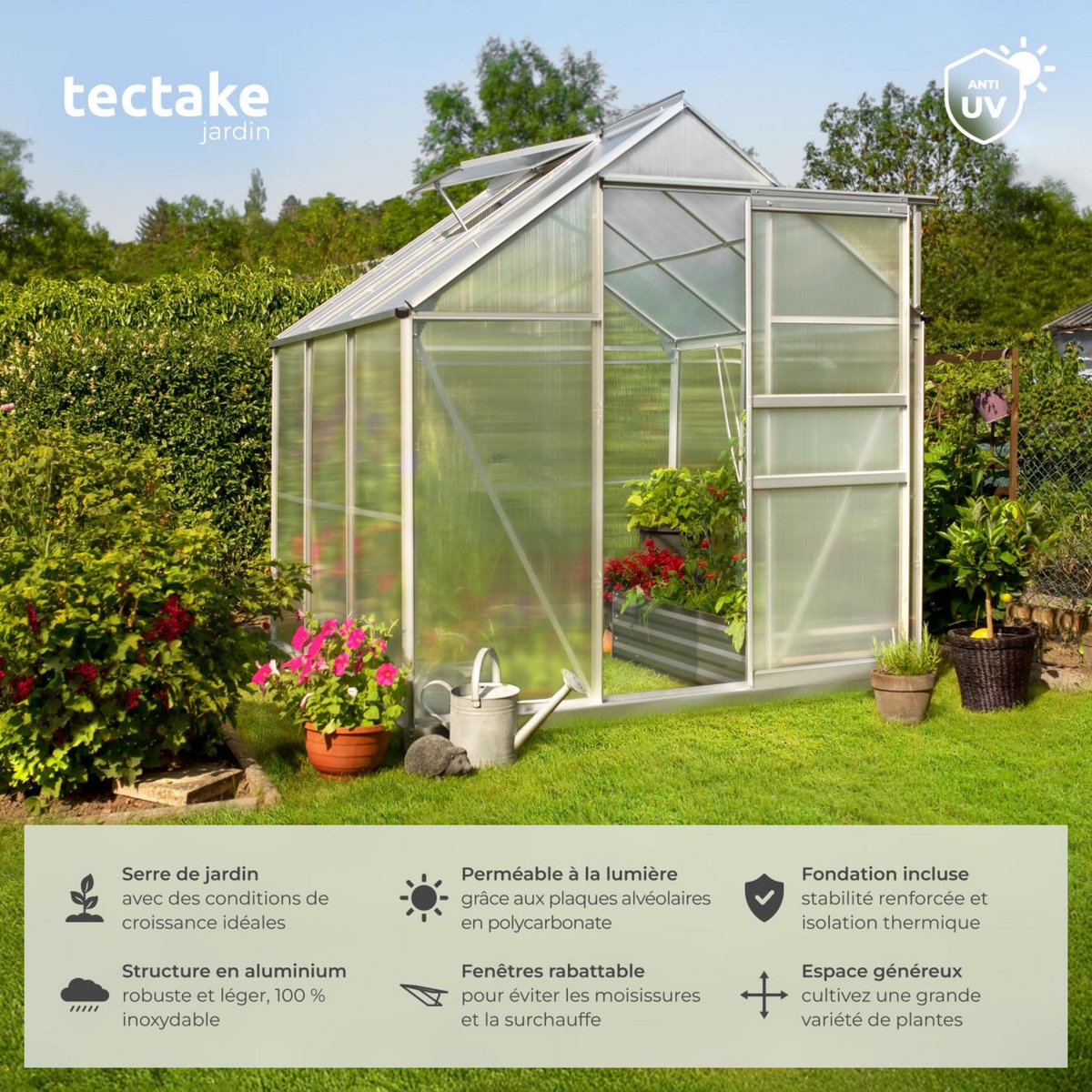 tectake Serre avec fondation 5,85 m³ blanc transparent