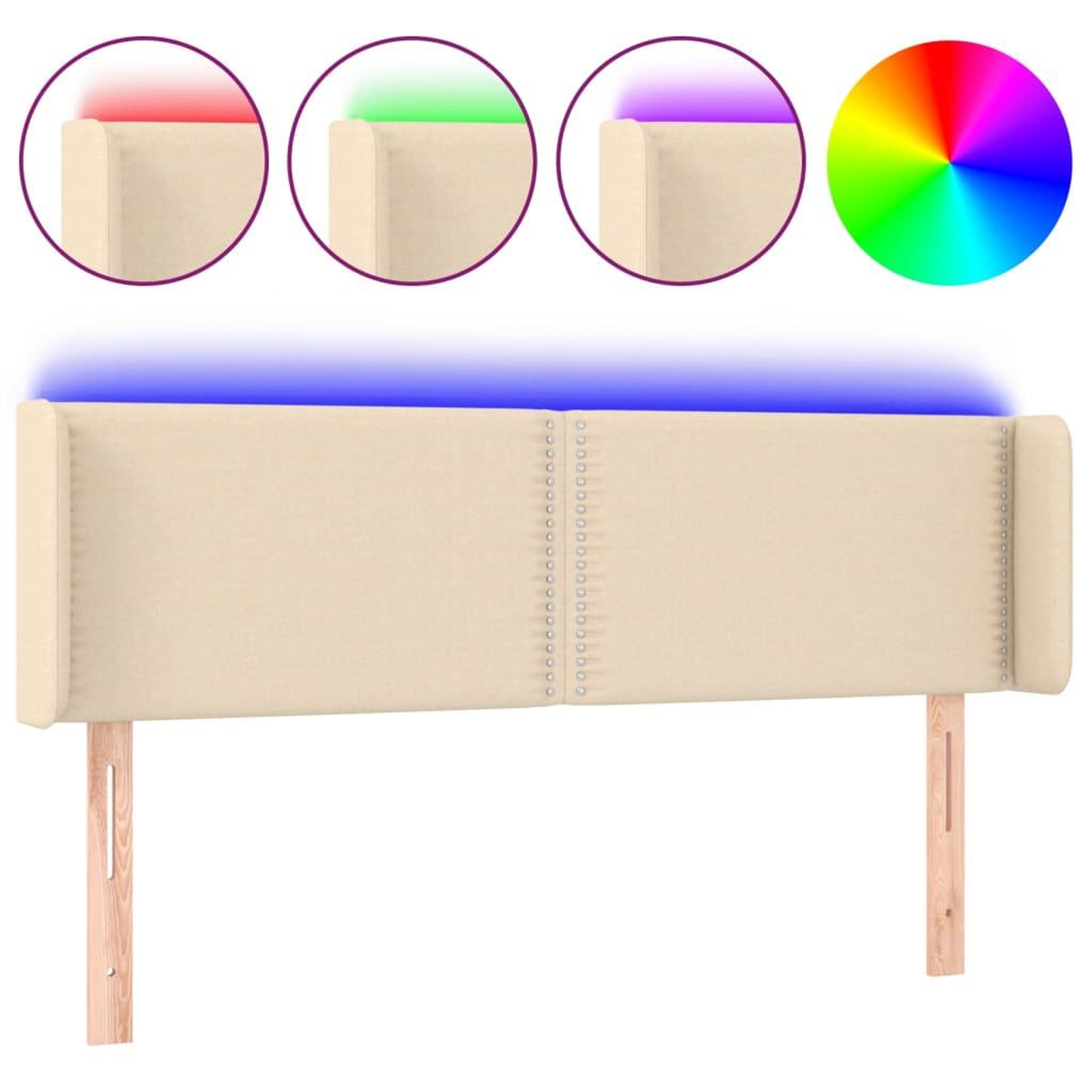 Voir la diapositive 2 : VIDAXL Tete de lit a LED Creme 147x16x78/88 cm Tissu