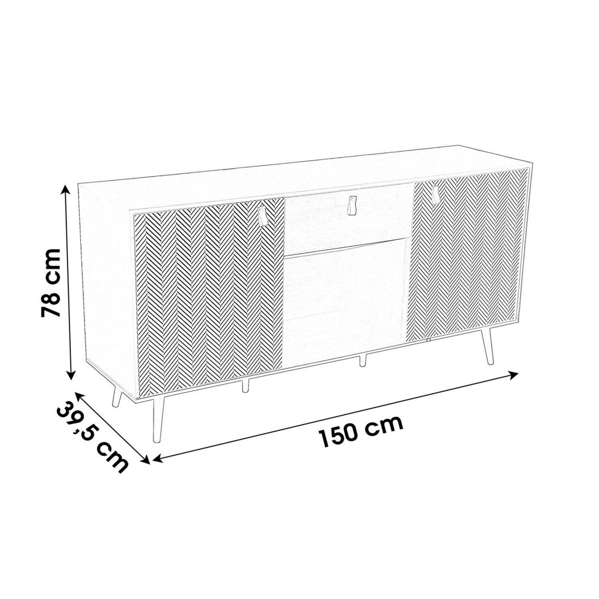 DIVERS Buffet contemporain effet bois Chelsea - L. 150 x H. 78 cm - Noir