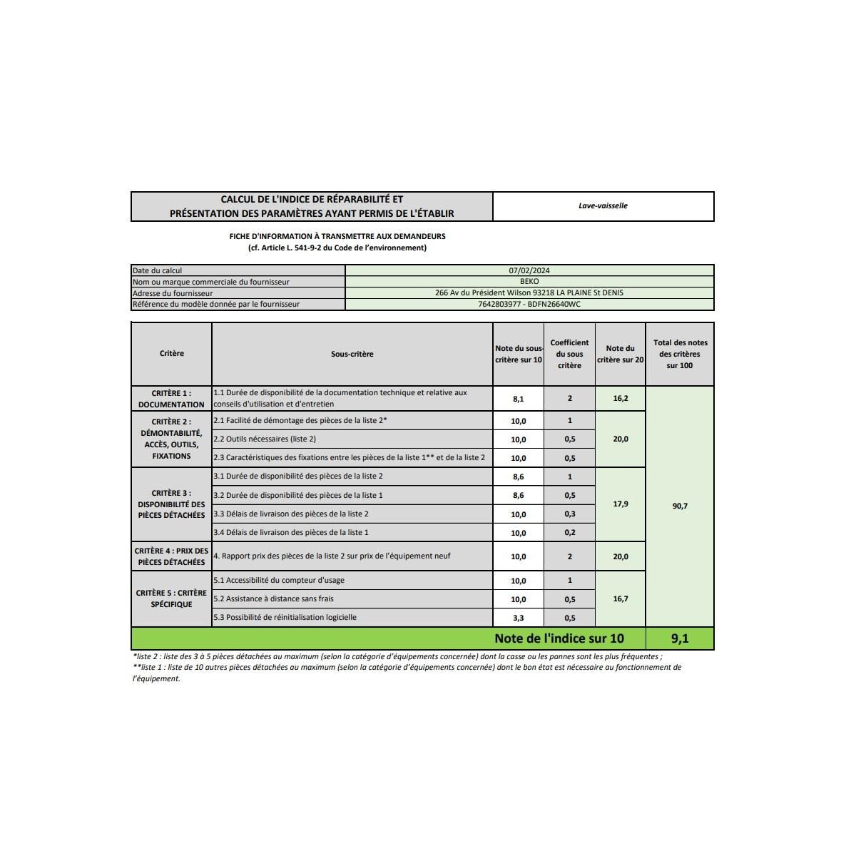 Beko Lave-vaisselle 60cm 16 couverts 44db - BDFN26640WC
