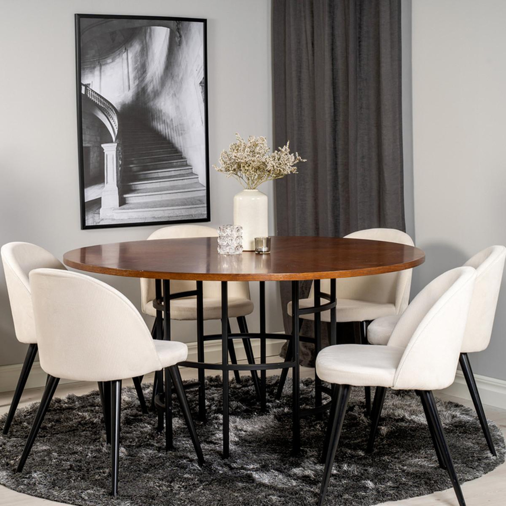 Voir la diapositive 4 : Paris Prix Ensemble table à manger & 6 chaises  copenhagen & velvet  140cm crème & marron