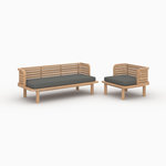 Rendez vous déco Canapé et fauteuil de jardin 3 places en teck massif, tissu gris-Kilda