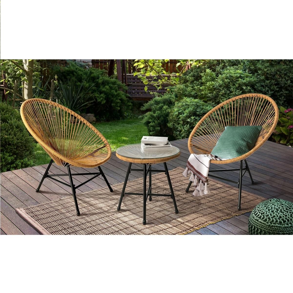 Inkazen Salon bas de jardin en résine naturel 2 places CUBA