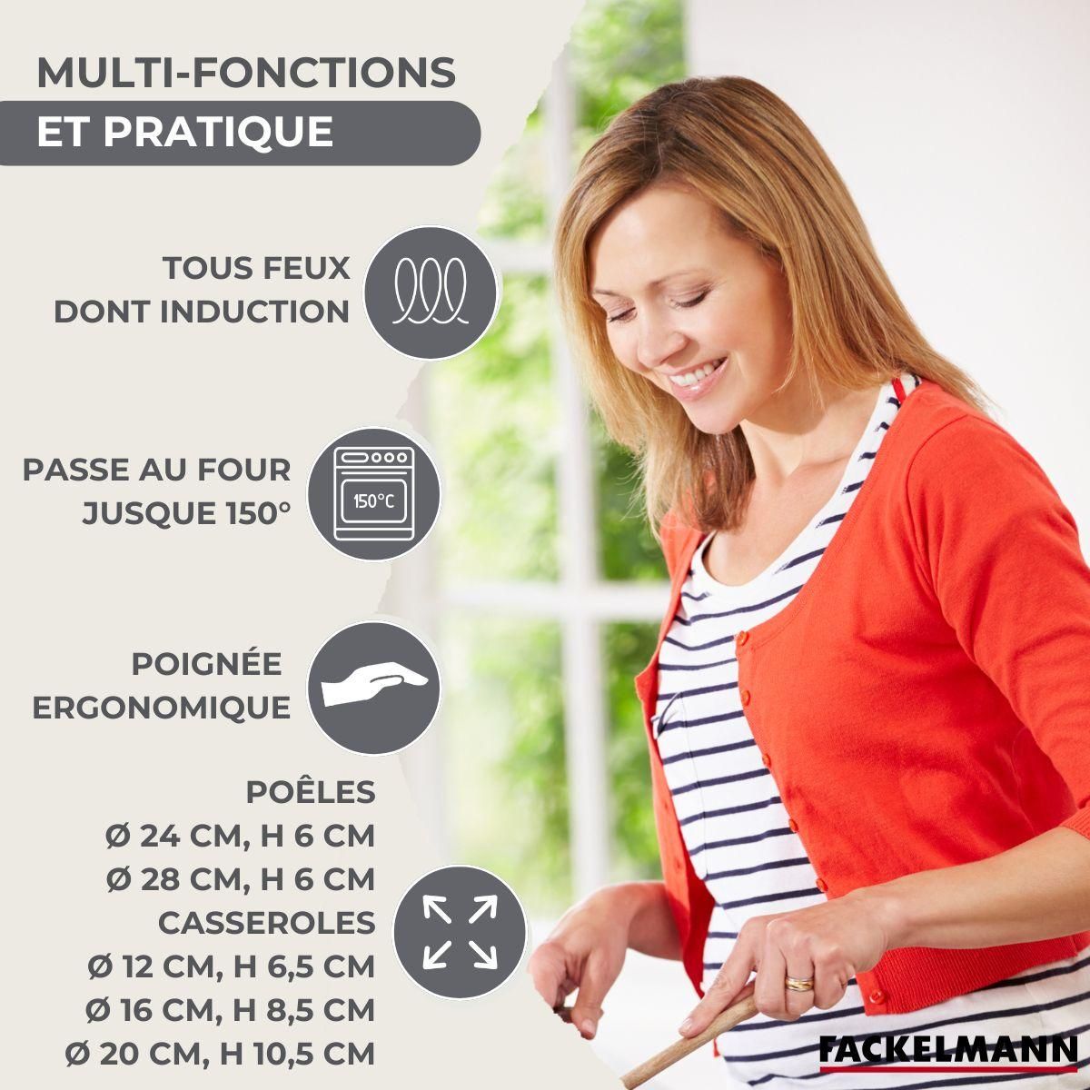 Fackelmann Set 2 poêles 20 et 28 cm, 3 casseroles en inox et 6 ustensiles inox Fackelmann Geneva