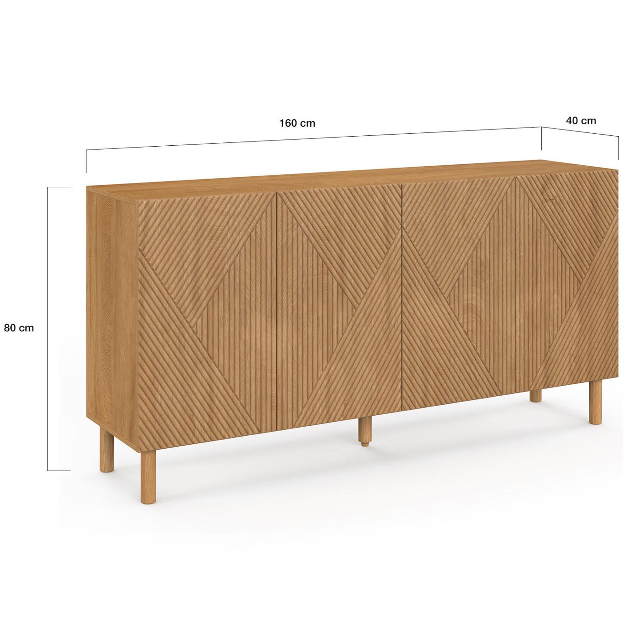 Voir la diapositive 5 : ID MARKET Buffet 160 cm himara 4 portes lattes géométriques bois clair