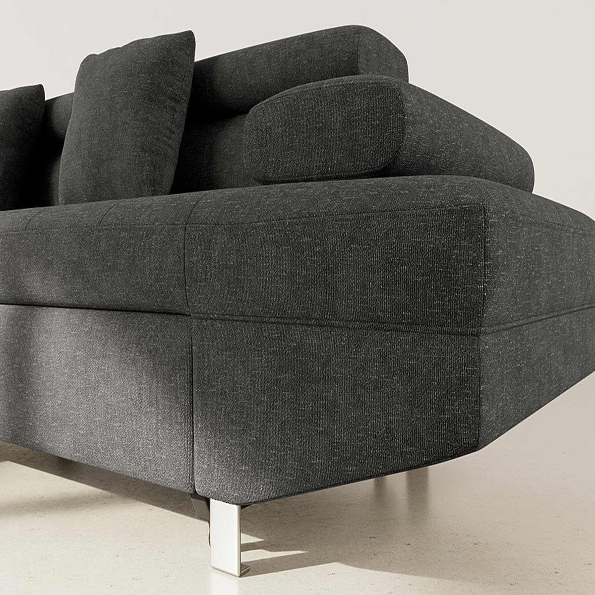 BEST MOBILIER Margaux - canapé d'angle gauche 5 places convertible avec coffre et têtières réglables en velours texturé