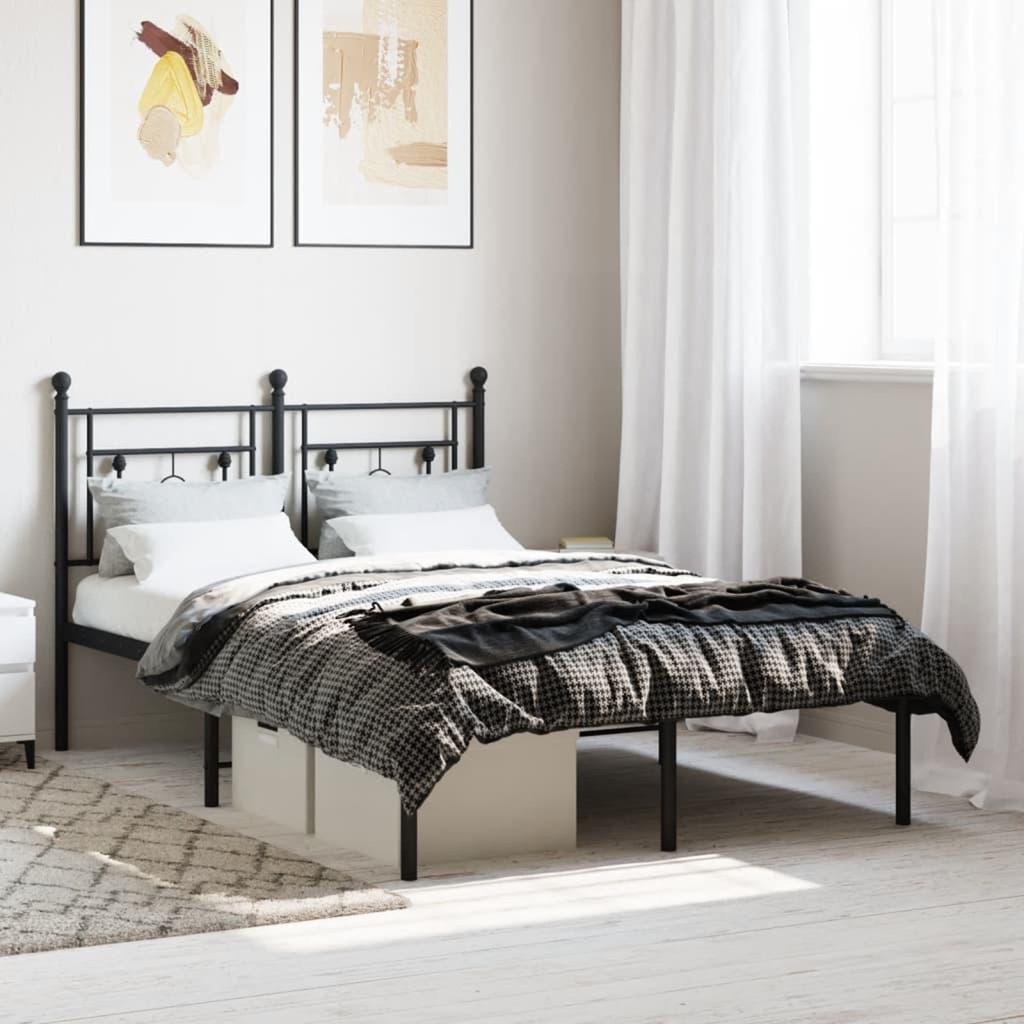 VIDAXL Cadre de lit metal sans matelas avec tete de lit noir 120x200cm
