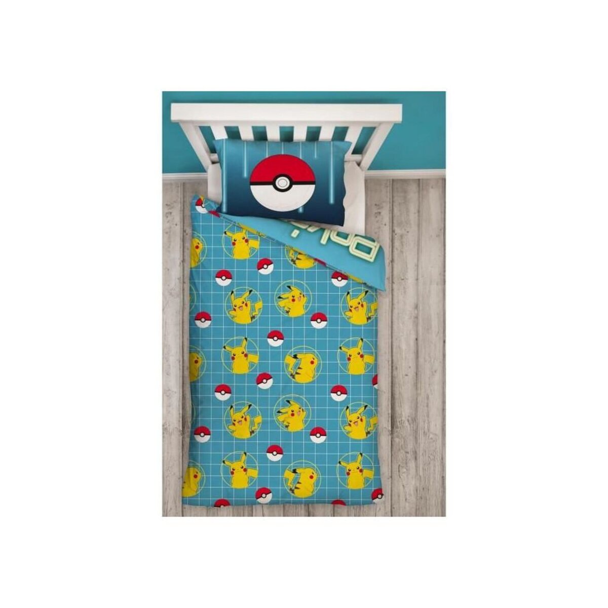 Pokemon Parure de lit réversible - POKEMON - Pikachu Laser - Microfibre - 1 housse de couette 140 x 200 cm + 1 taie 63 x 63 cm