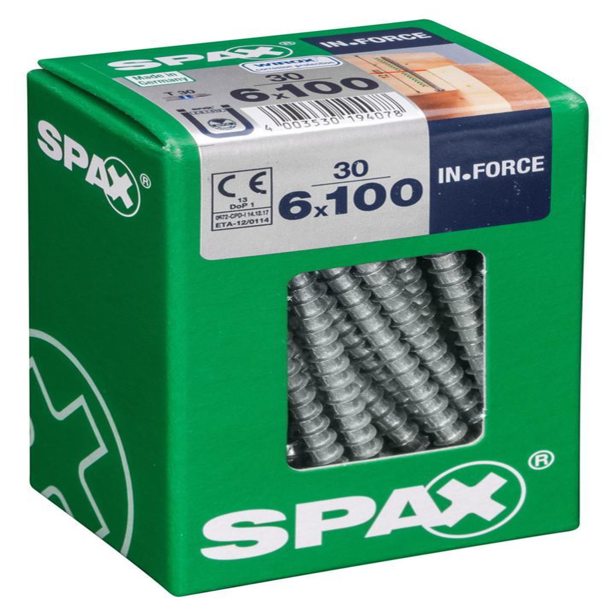 CENTRALE BRICO Lot de 30 vis acier tête cylindrique SPAX, Diam.6 mm x L.100 mm