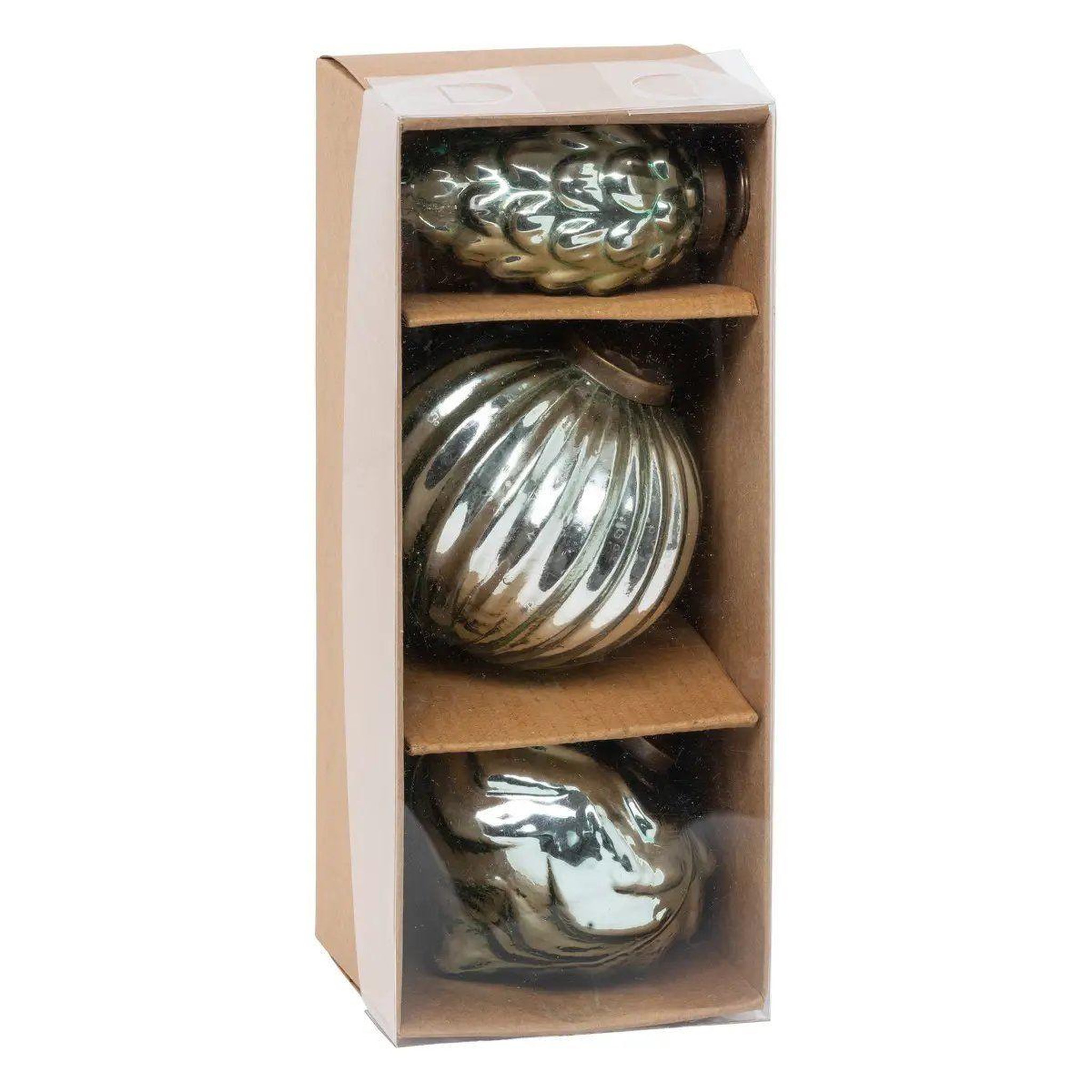 Voir la diapositive 5 : ATMOSPHERA Lot de 3 boules de noël  formes  8cm vert