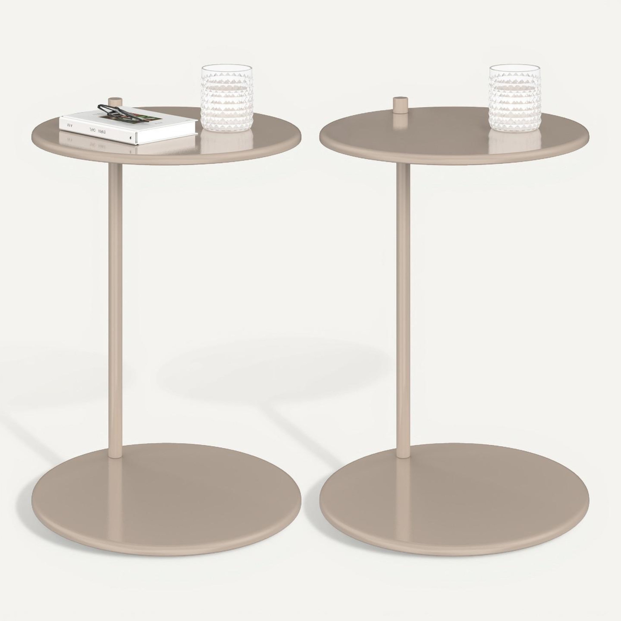 Voir la diapositive 6 : ID MARKET Lot de 2 tables d'appoint rondes, bouts de canapé, tables de chevet leontine 40 cm métal taupe