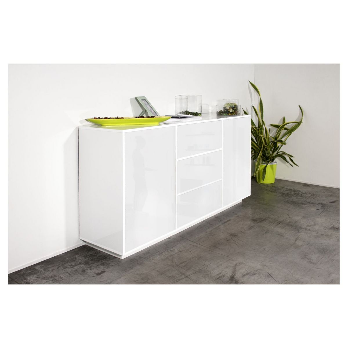 Buffet moderne 2 portes 3 tiroirs 160 cm LUCERA